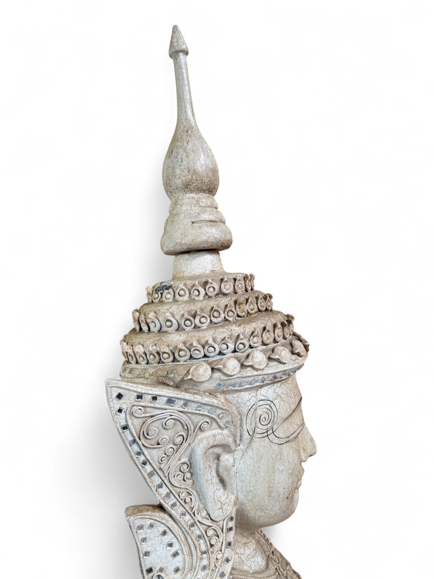 Thailändischer Tempelwächter aus Holz – Handgeschnitzte Statue, 117 cm