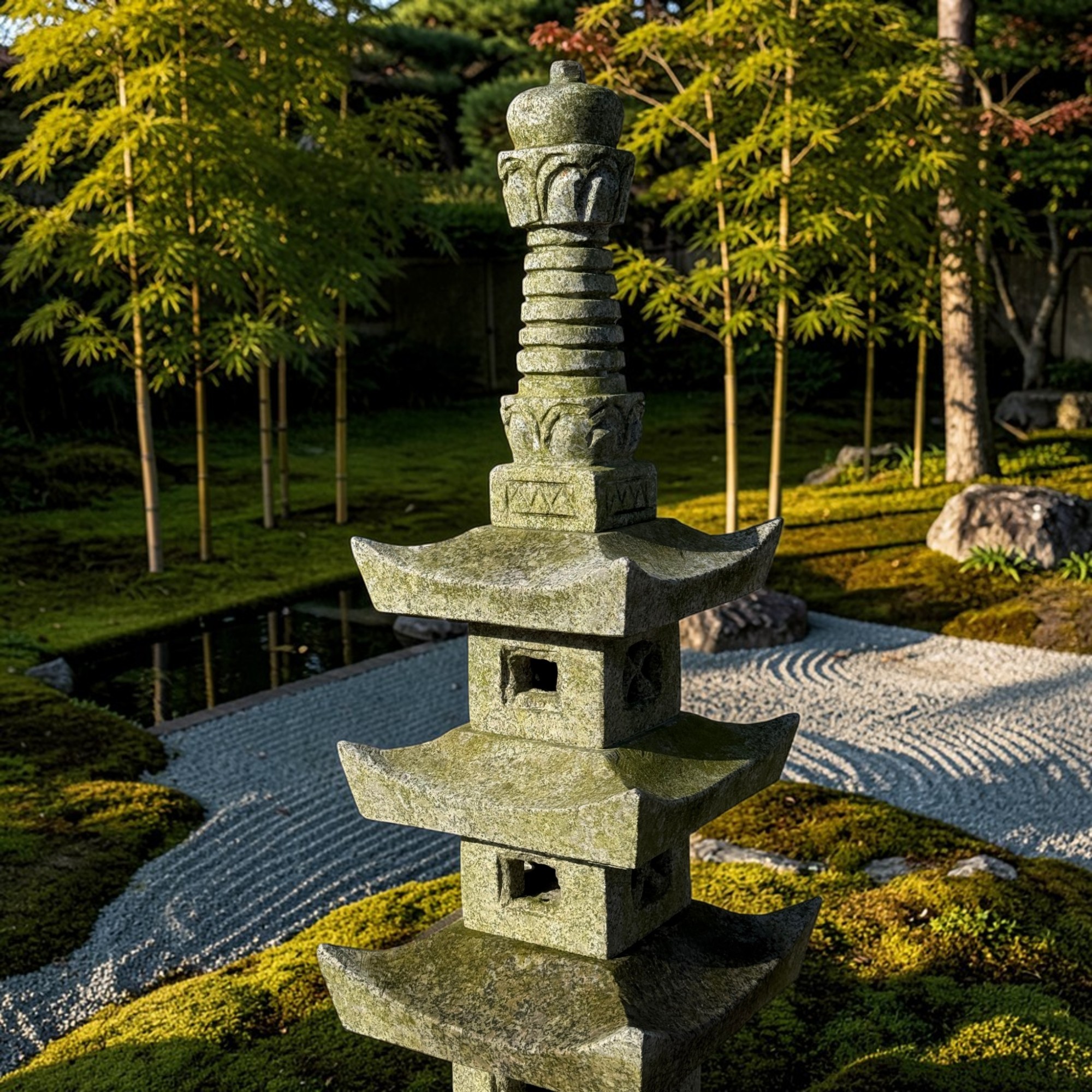 Japan Garten Pagode Steinlaterne aus Granitstein 135 cm groß