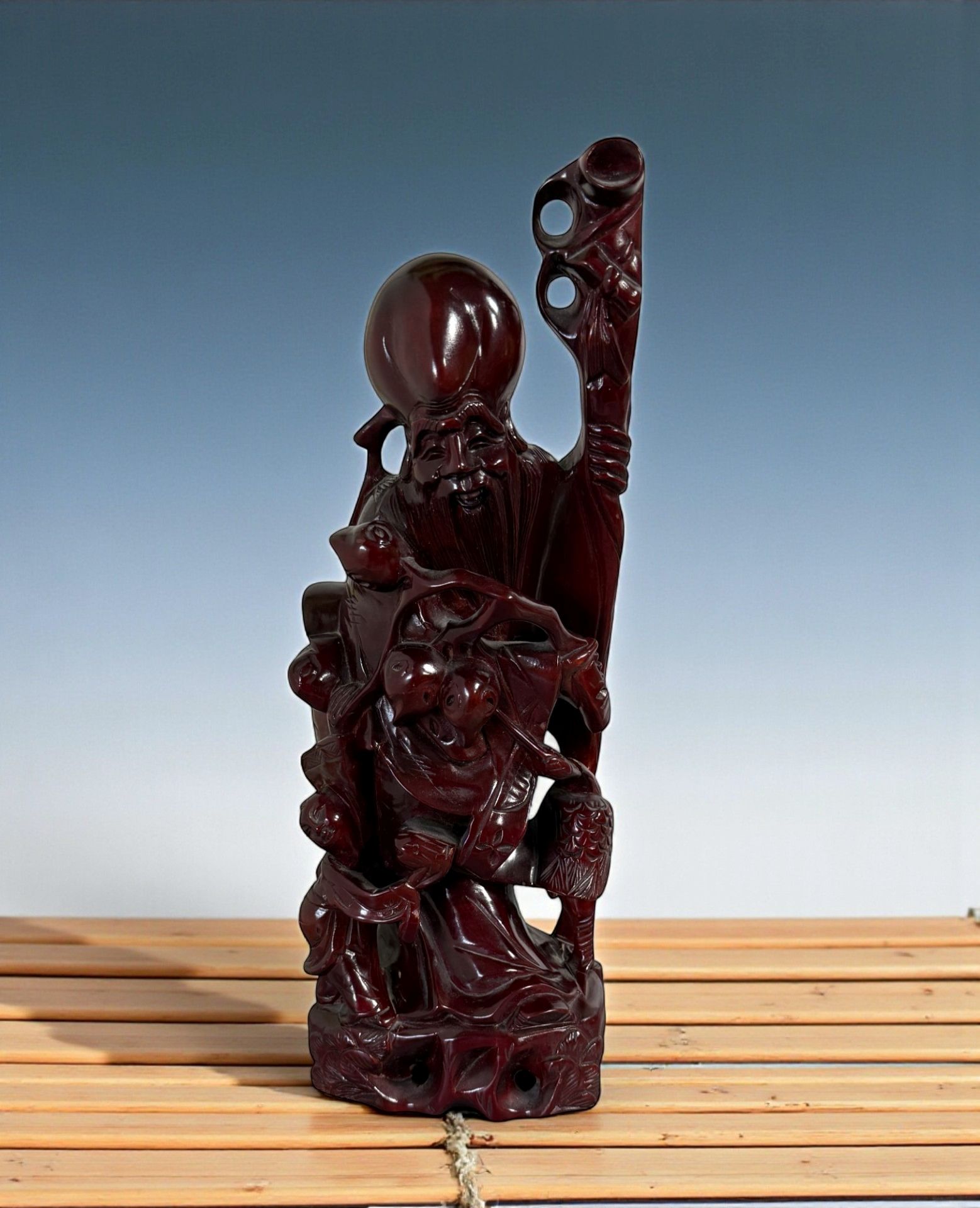 Gott des Langen Lebens China Figur Shou Holz Schnitzerei chinesisch