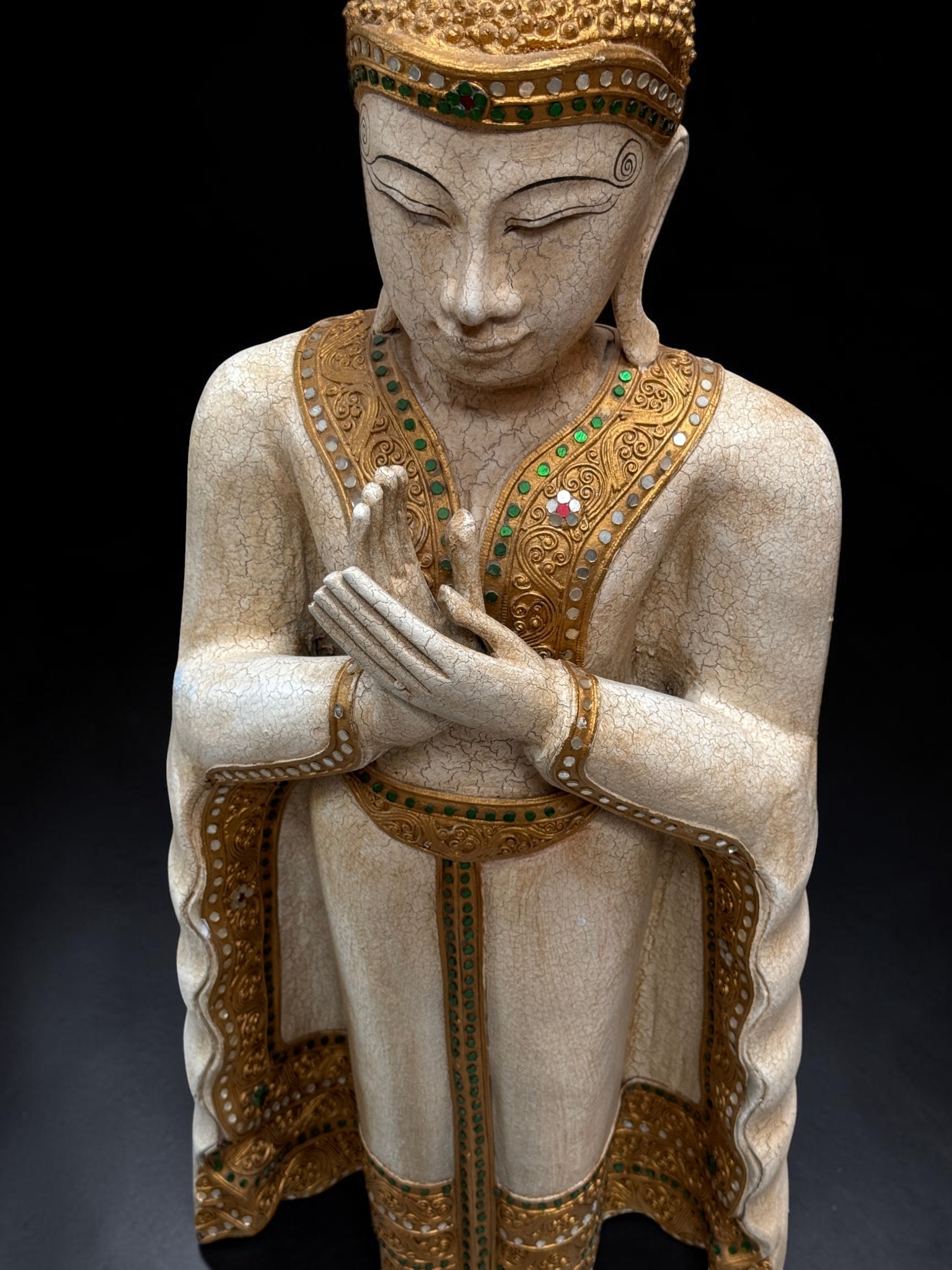 Thailändische Holz Buddha Figur 116 cm – Dharmachakra Mudra Skulptur groß