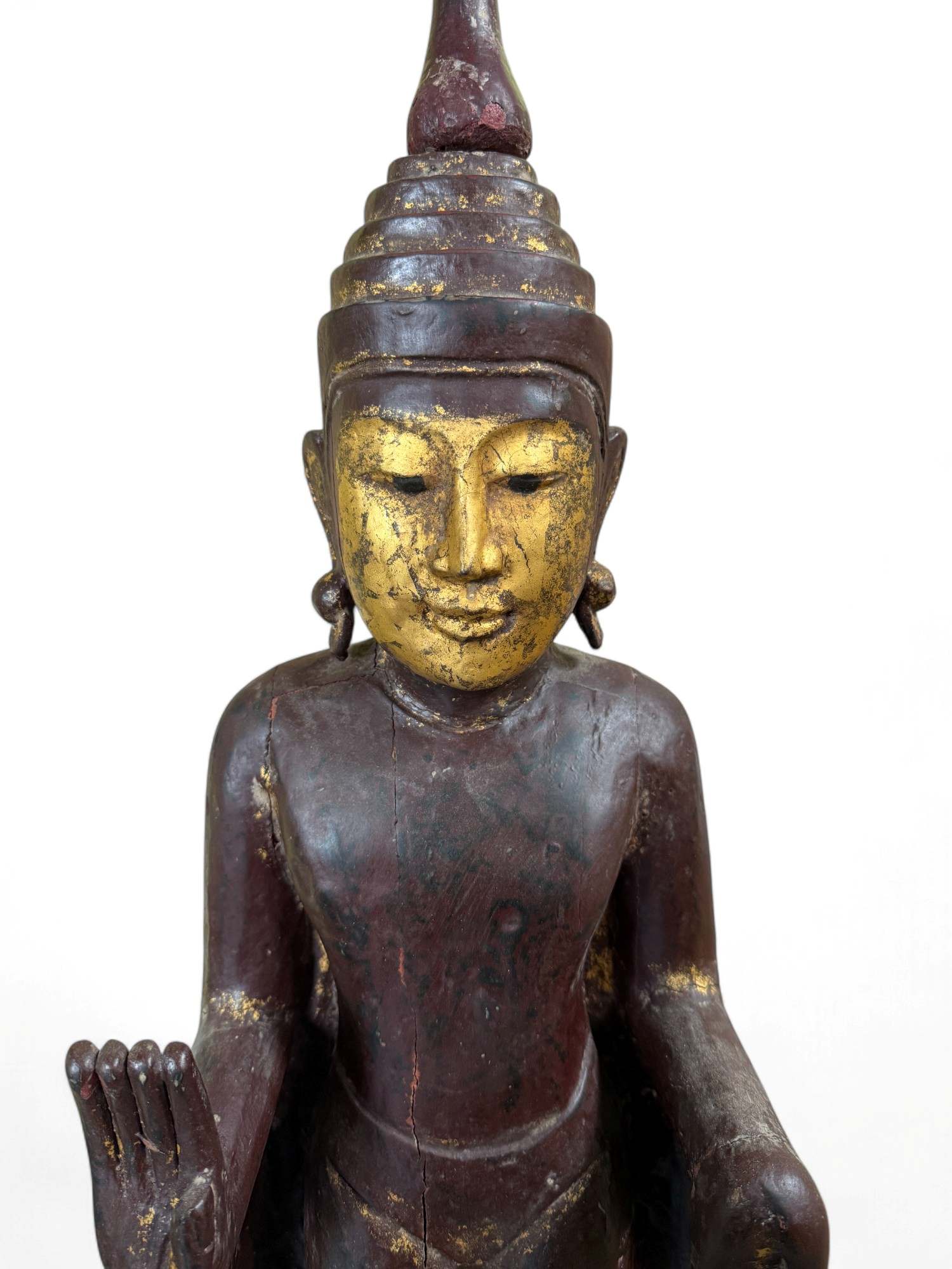 Buddha Statue Birma Teak Holz Skulptur Schutzgeste