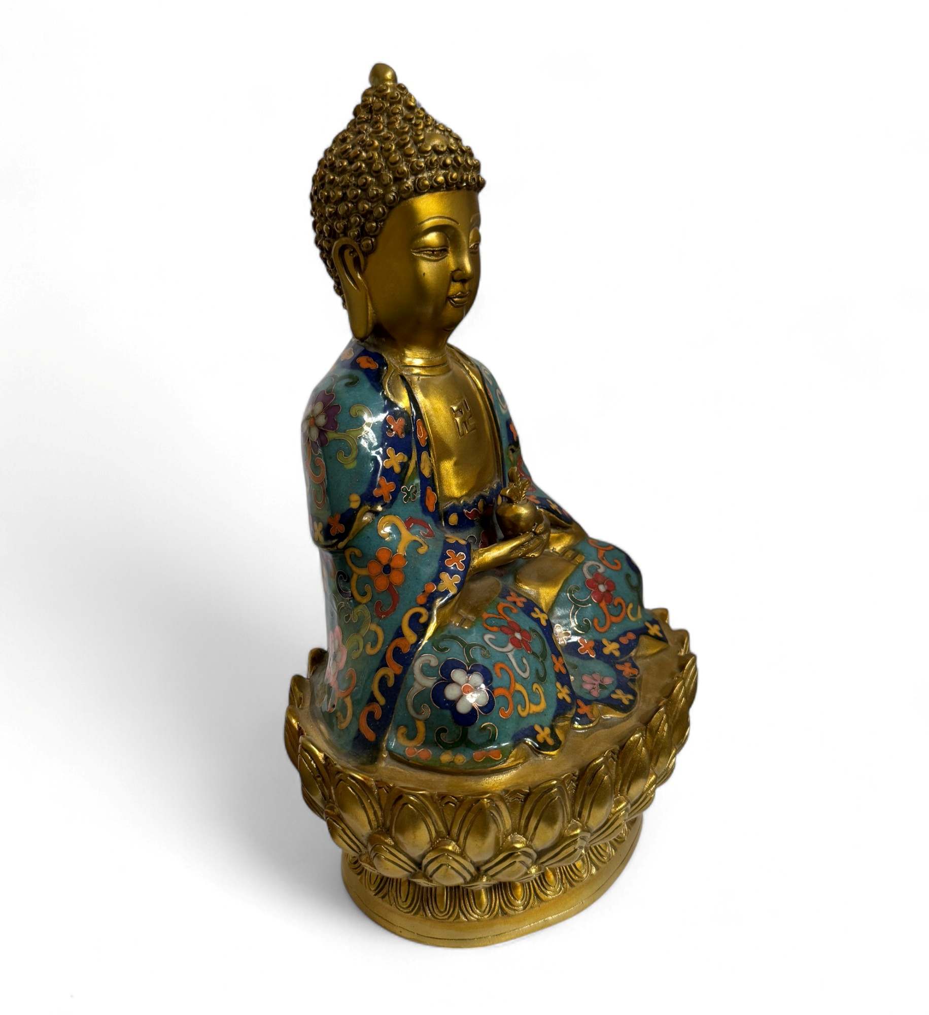 Heilender Medizin-Buddha mit Cloisonné – Bronze, 29 cm