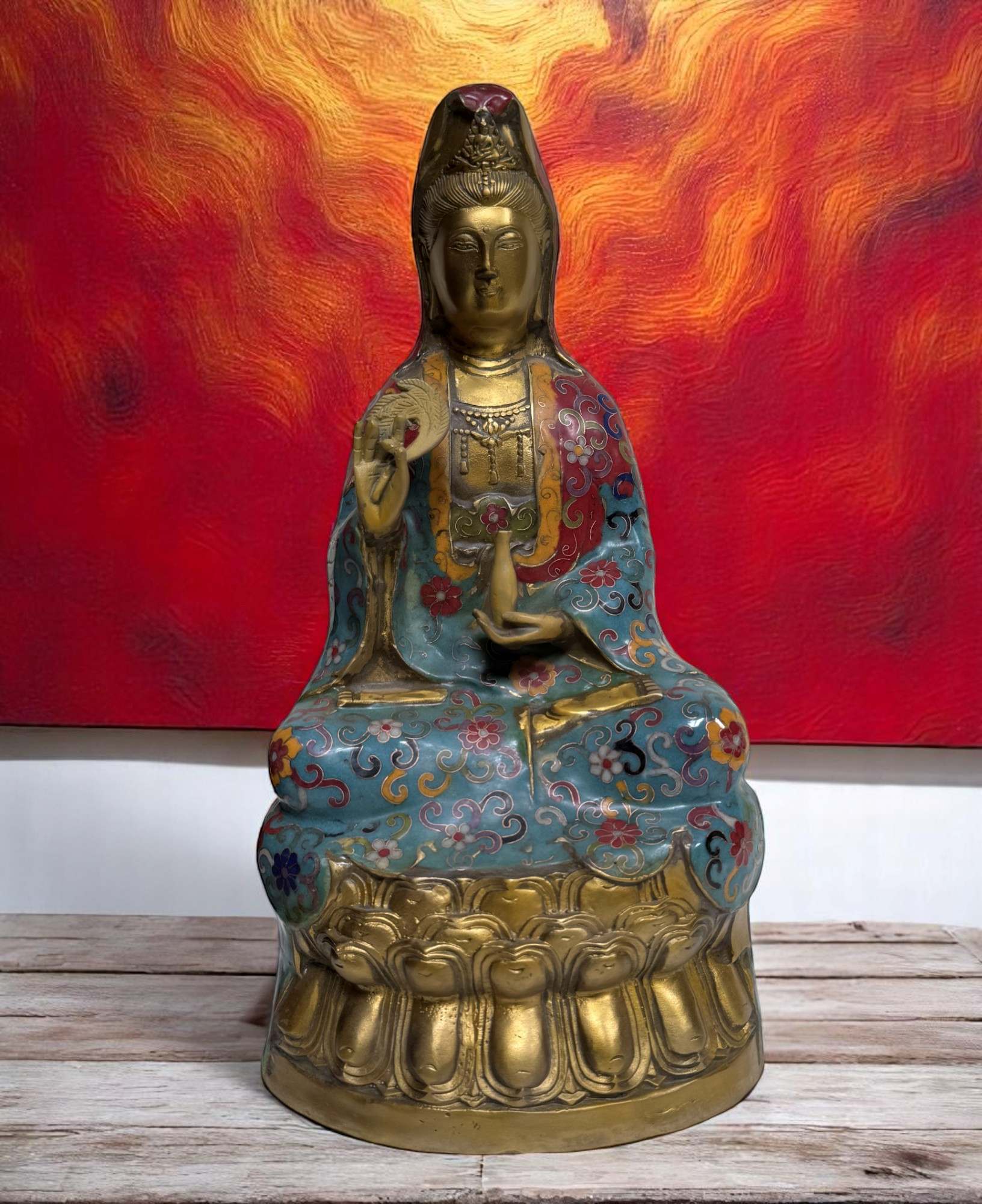 Guan Yin Bronze Figur China Bodhisattva Skulptur Buddha Figur