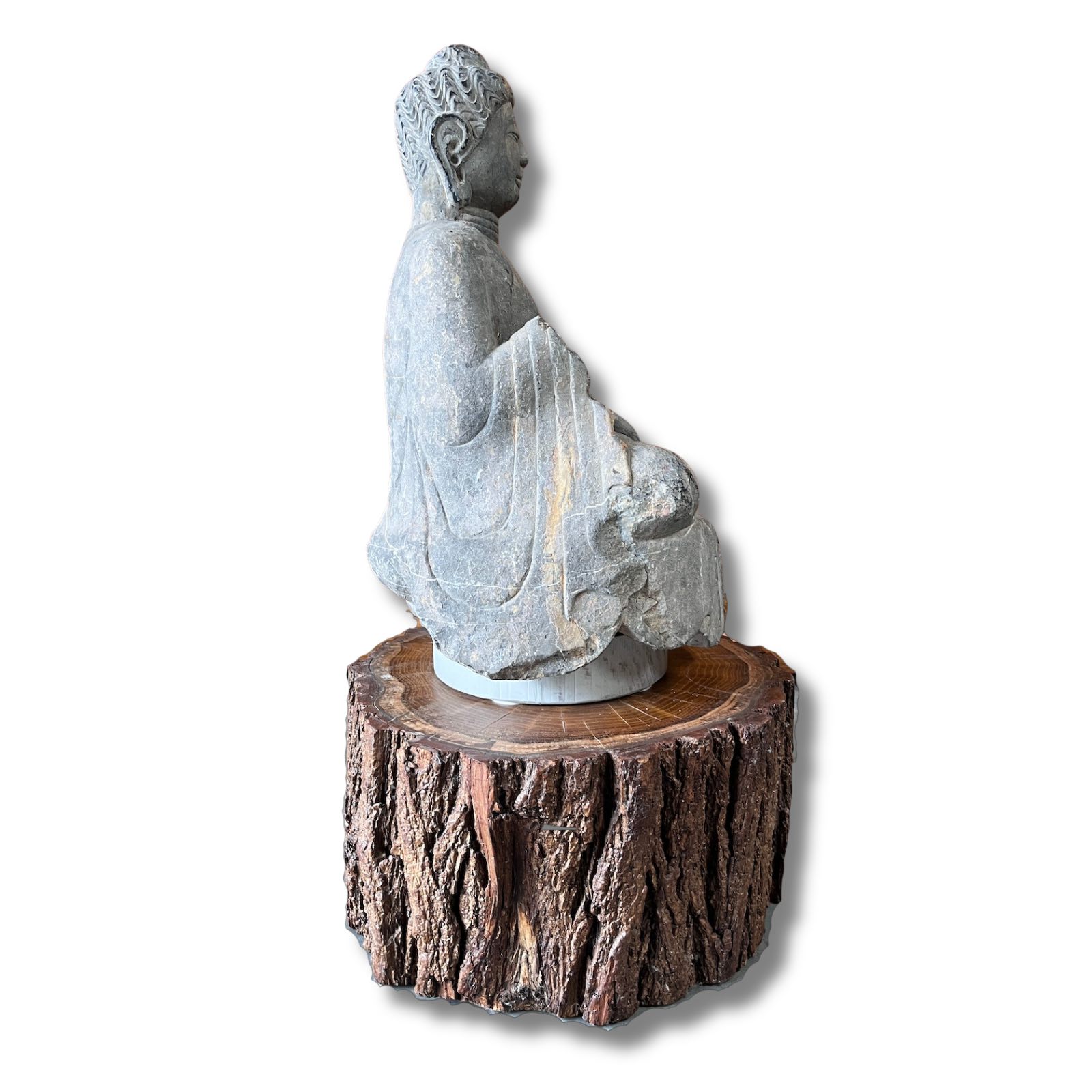 Stein Buddha Figur (72cm) auf Holz Podest