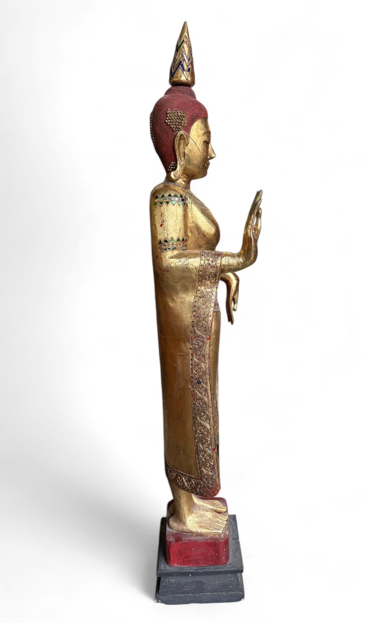 Alte Buddha Statue Thailand Holz Figur blattvergoldet 182 cm