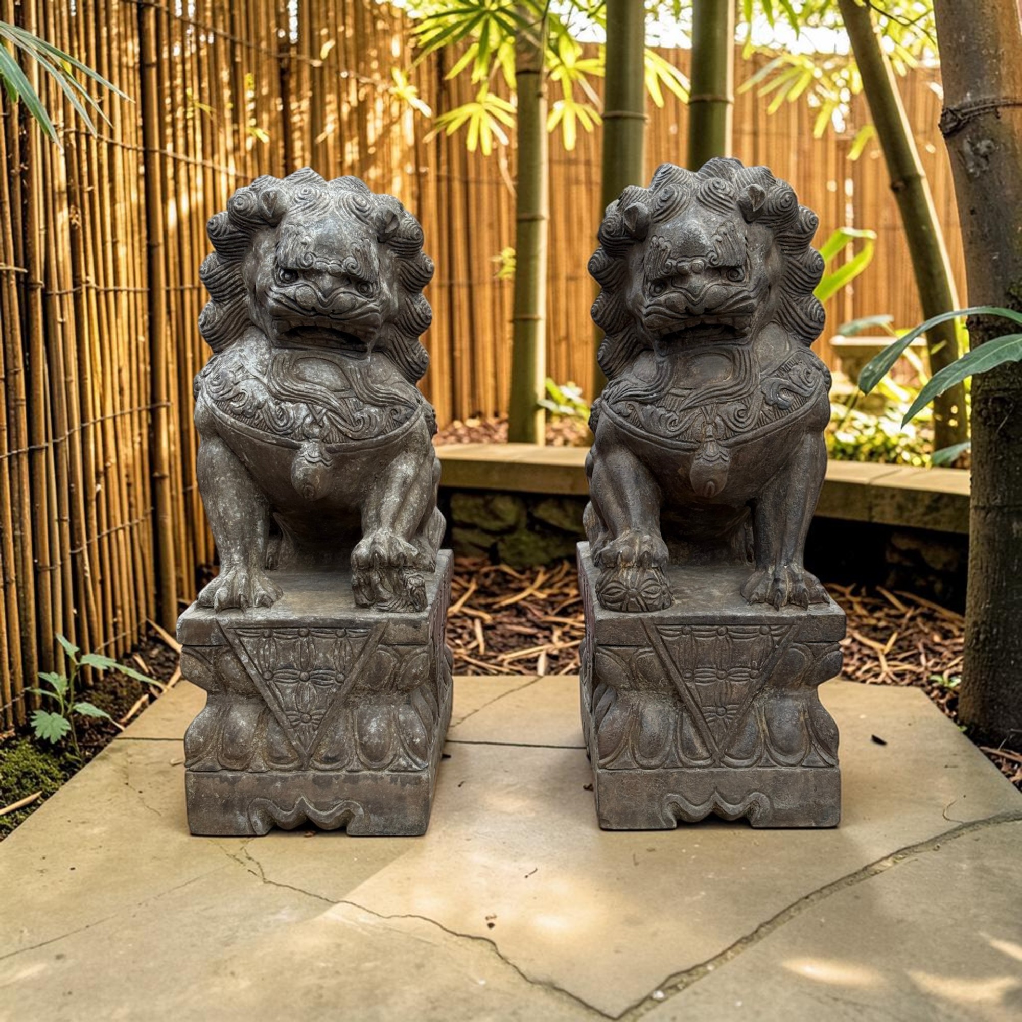 Wächterlöwen Paar aus Naturstein | Fu Dogs Tempellöwen 60cm | Tibet-China 70kg