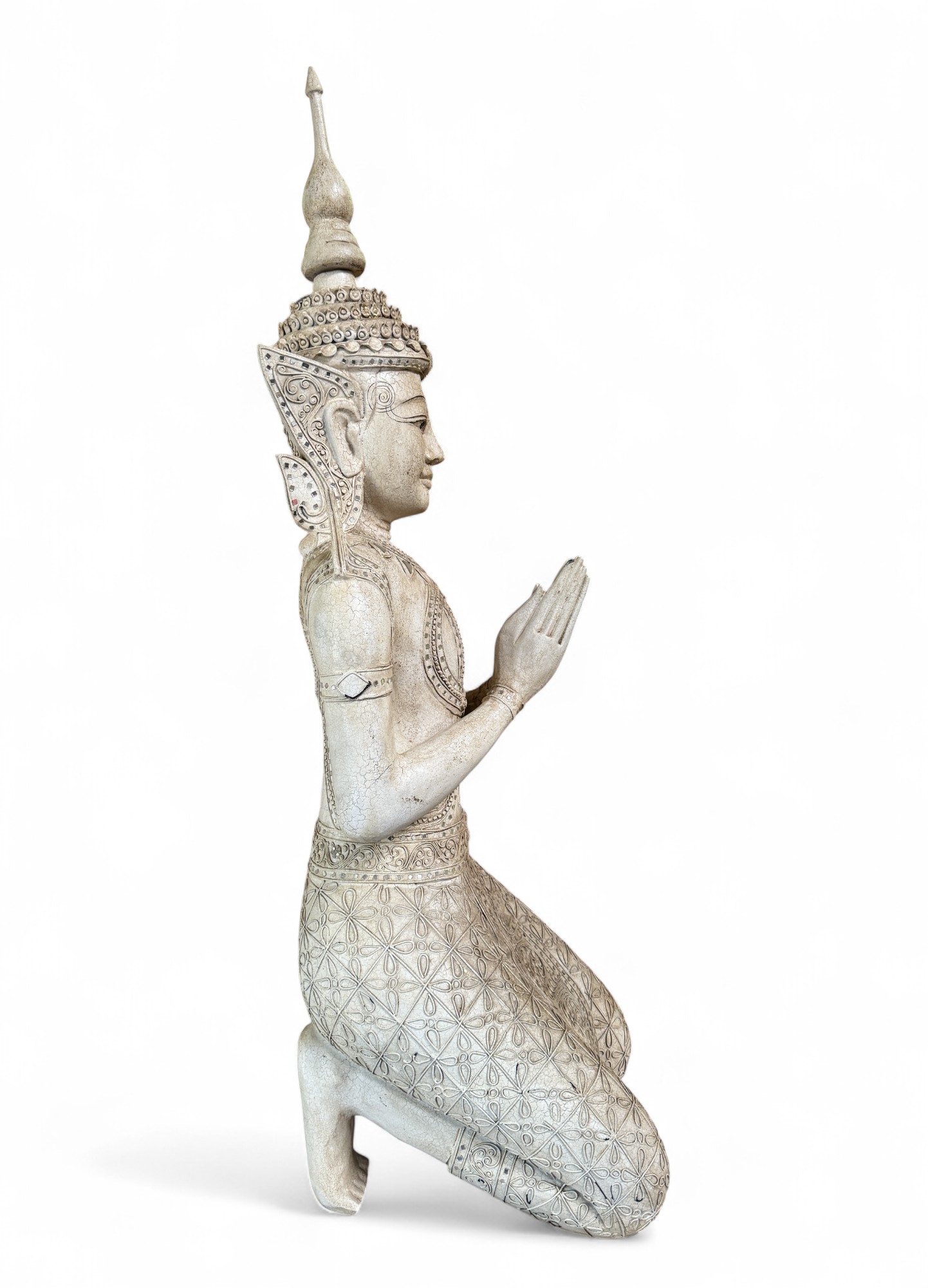 Thailändischer Tempelwächter aus Holz – Handgeschnitzte Statue, 117 cm