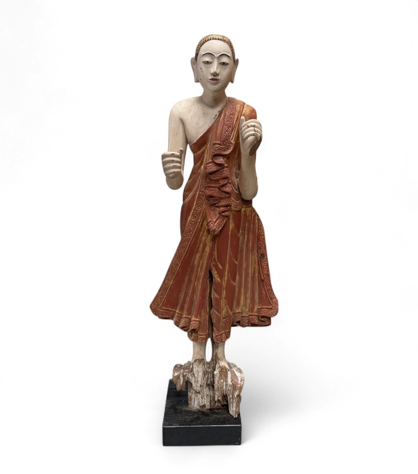 Burmesische Mönchsfigur aus Teakholz – ca. 140 Jahre alt