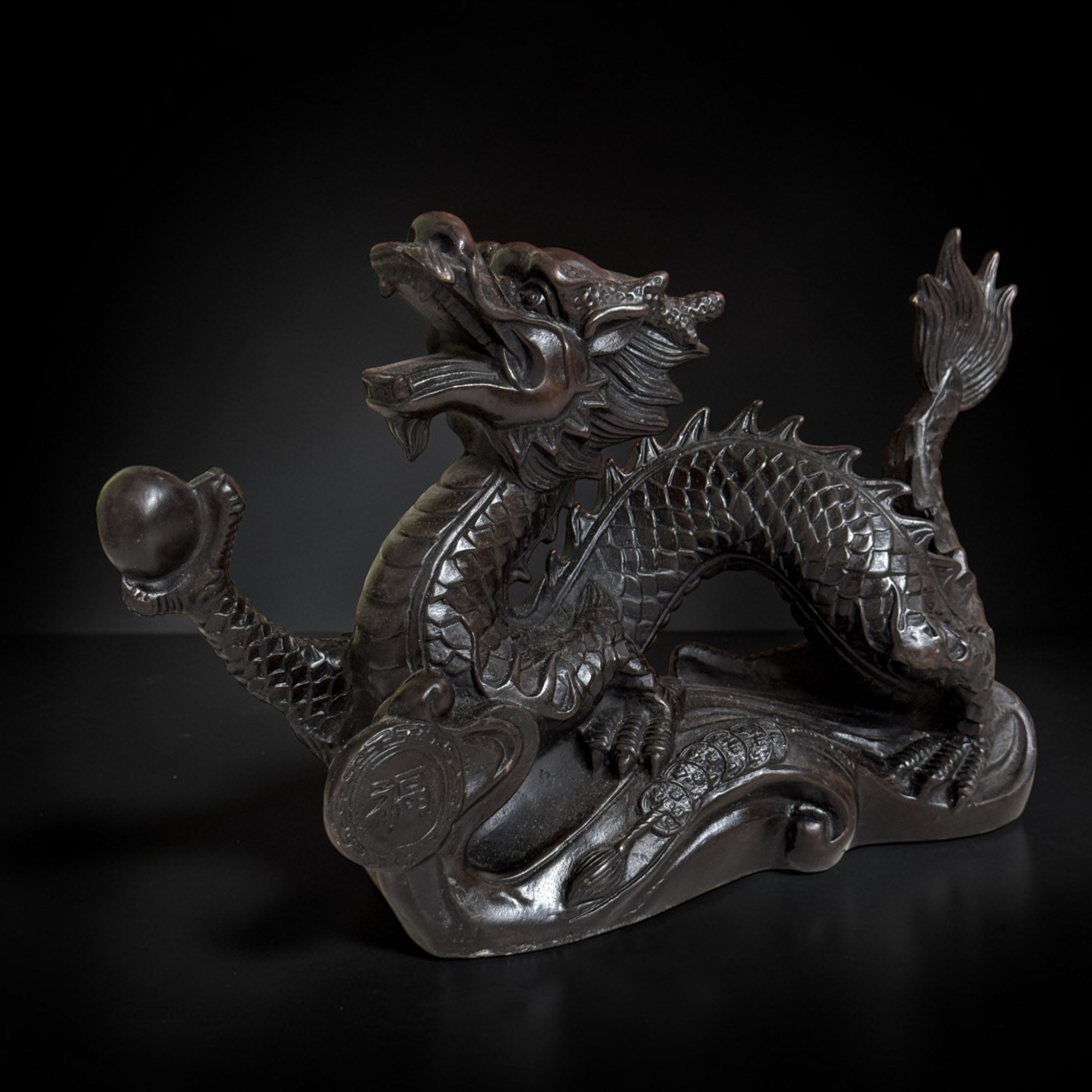 Chinesischer Drache Bronze Figur - Fengshui Skulptur 25 cm
