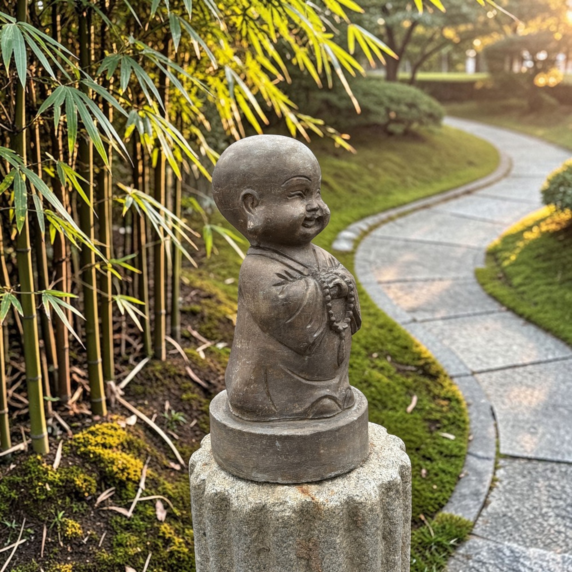 Garten Mönch Skulptur aus Naturstein - China - 39 cm groß