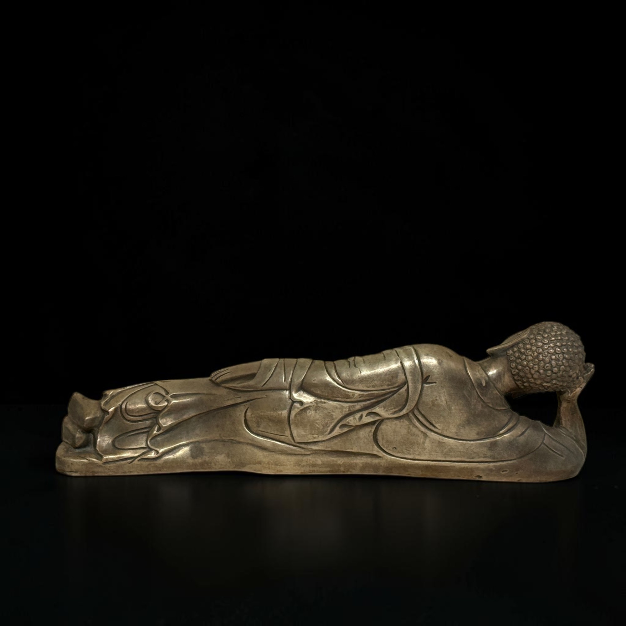 Liegender Buddha Figur Bronze Parinirvana Skulptur Ming Marke alt