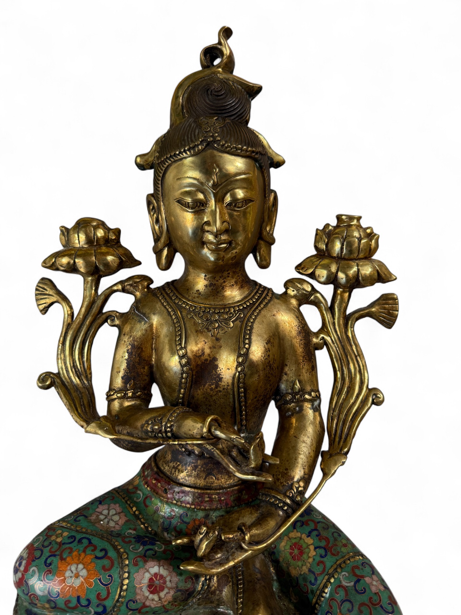 Grüne Tara Statue – Bronze Cloisonné – Tibet/China, ca. 50–70 Jahre
