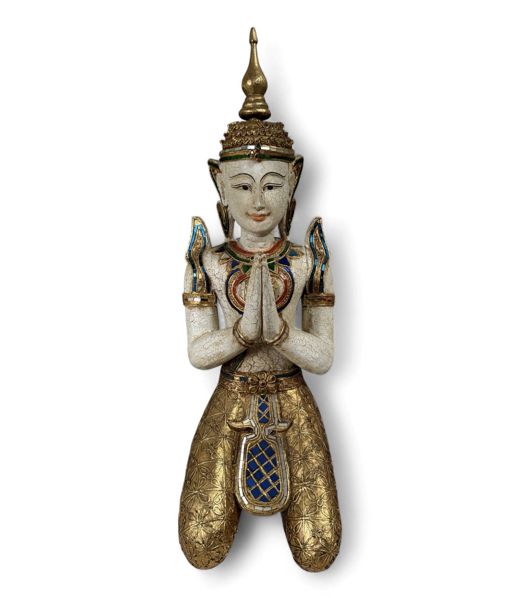 Thailändischer Tempelwächter mit Blattgold - 77 cm