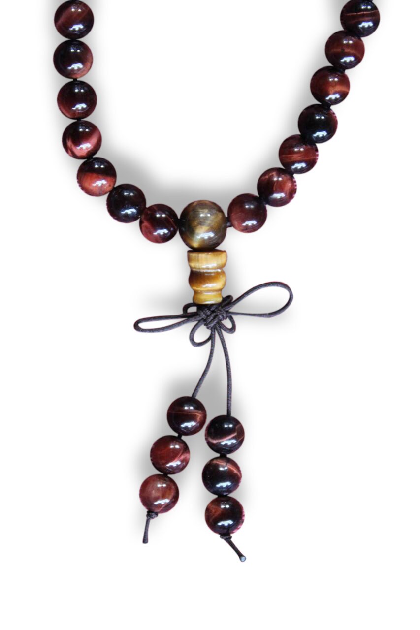 Mala Meditationskette mit roten Tigerauge-Perlen