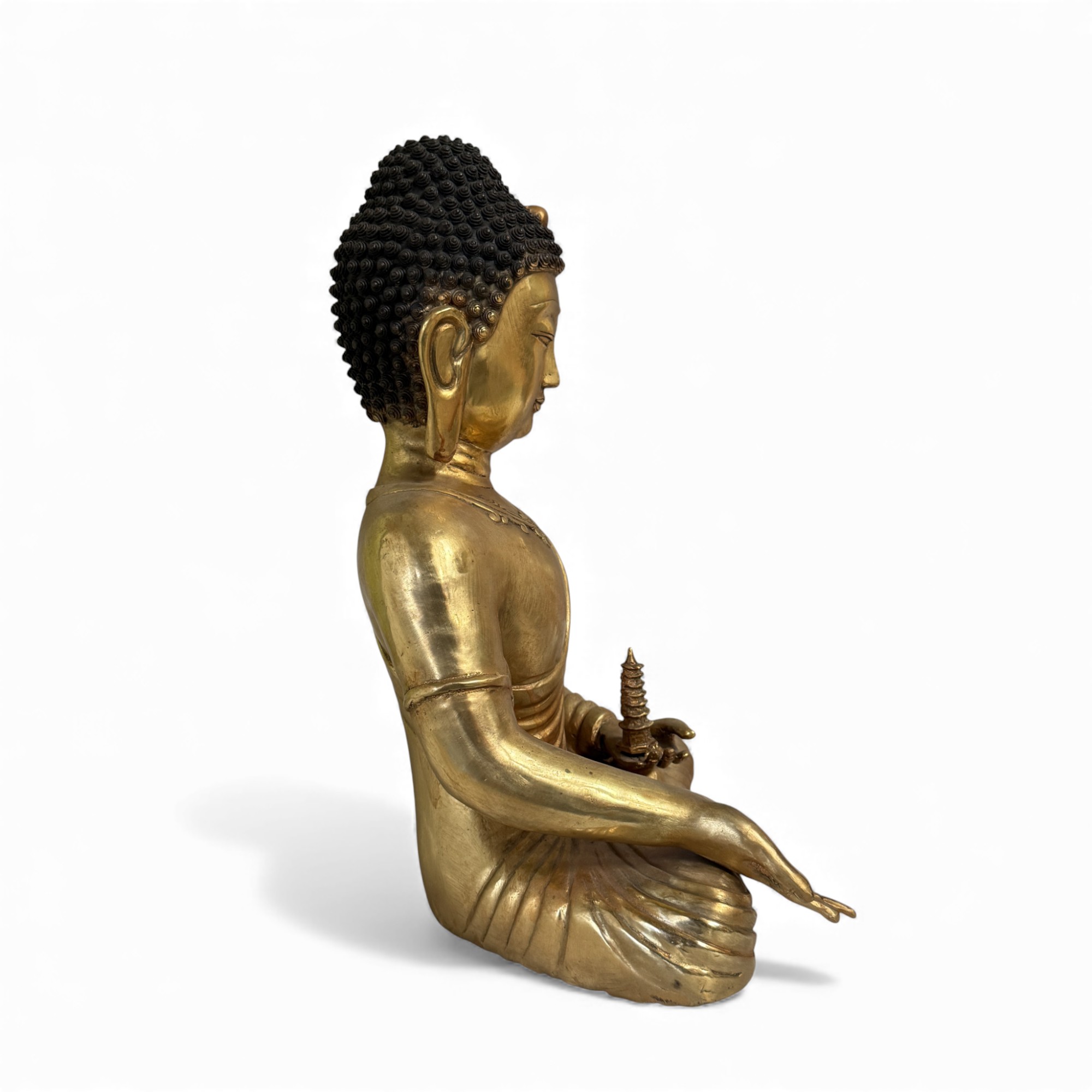 Bronze Buddha Figur mit Stupa – Tibet China – 43 cm