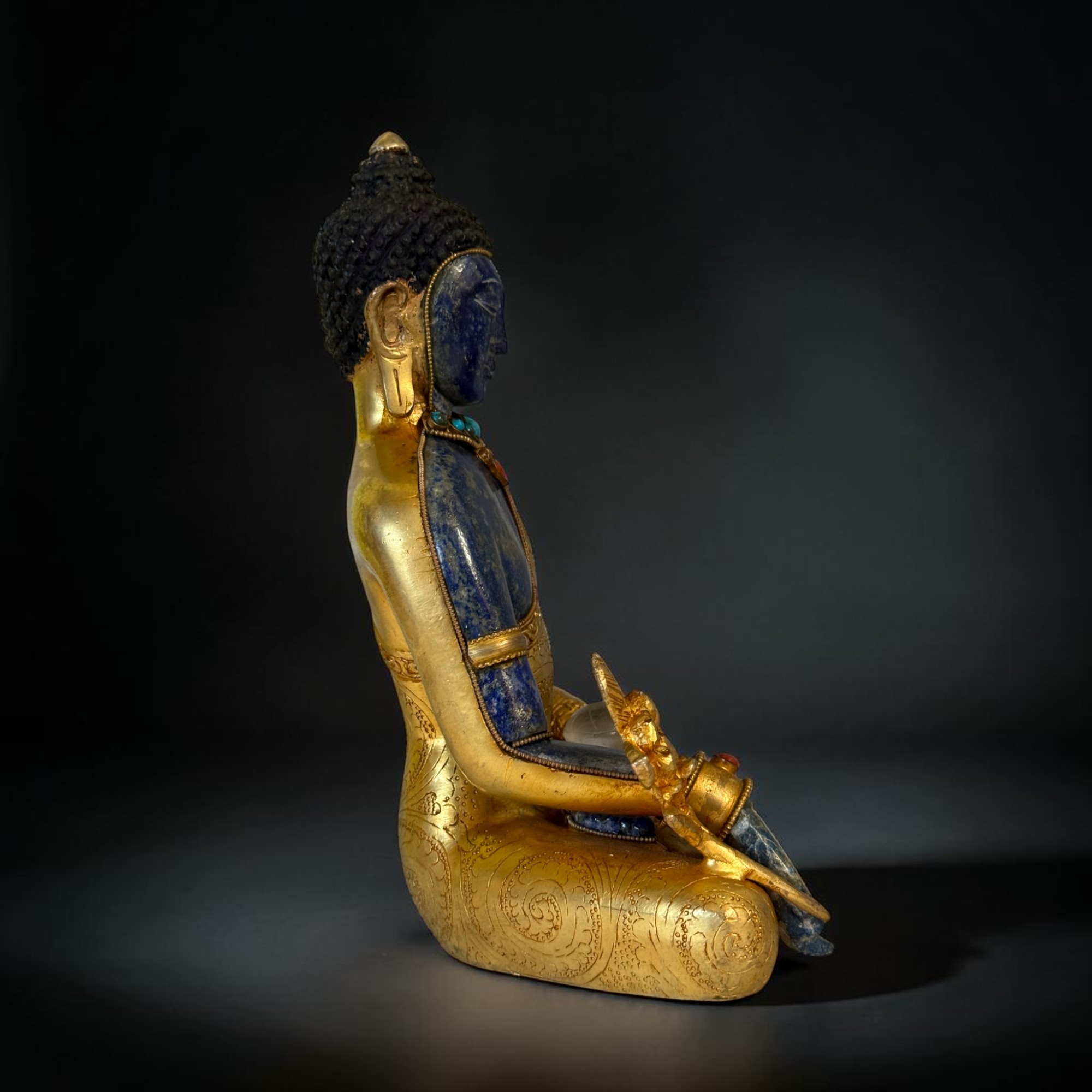 Medizin Buddha Figur Bronze Feuervergoldet mit Lapislazuli – 22cm