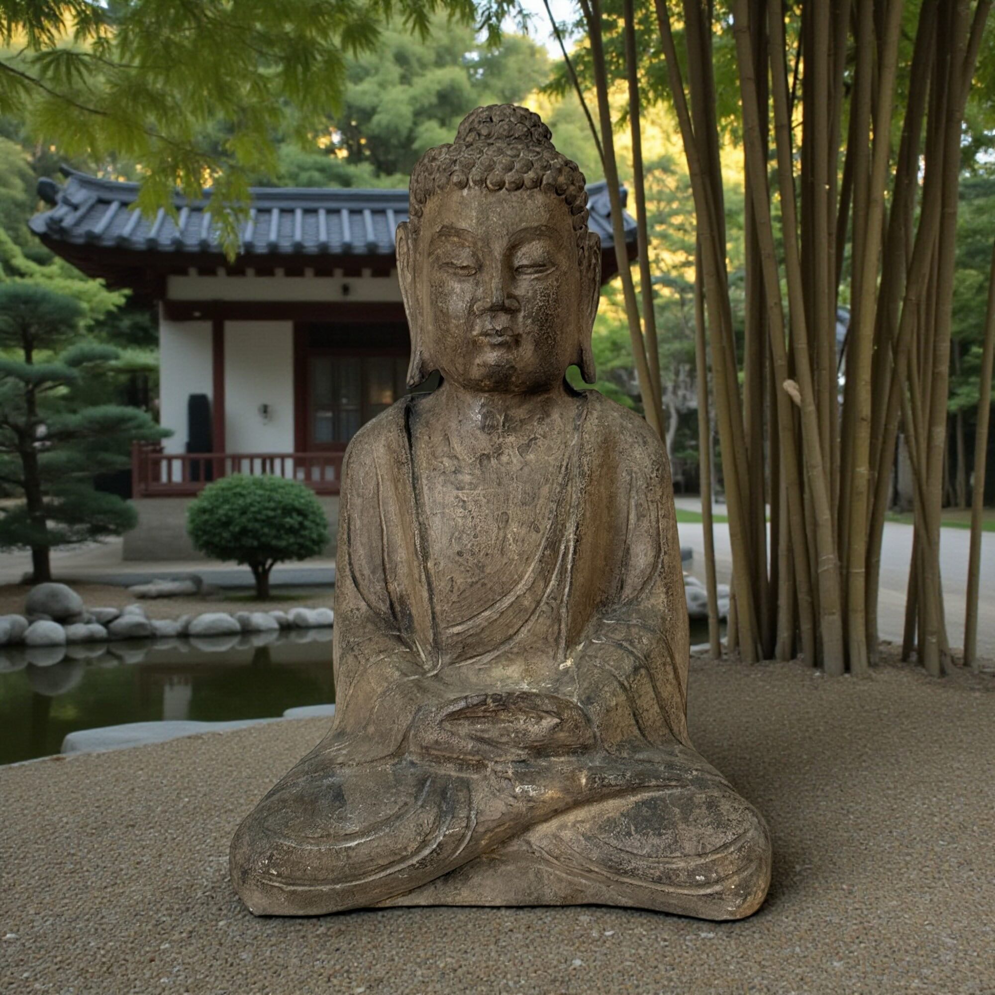 Garten Buddha in Dyhana Mudra aus Naturstein