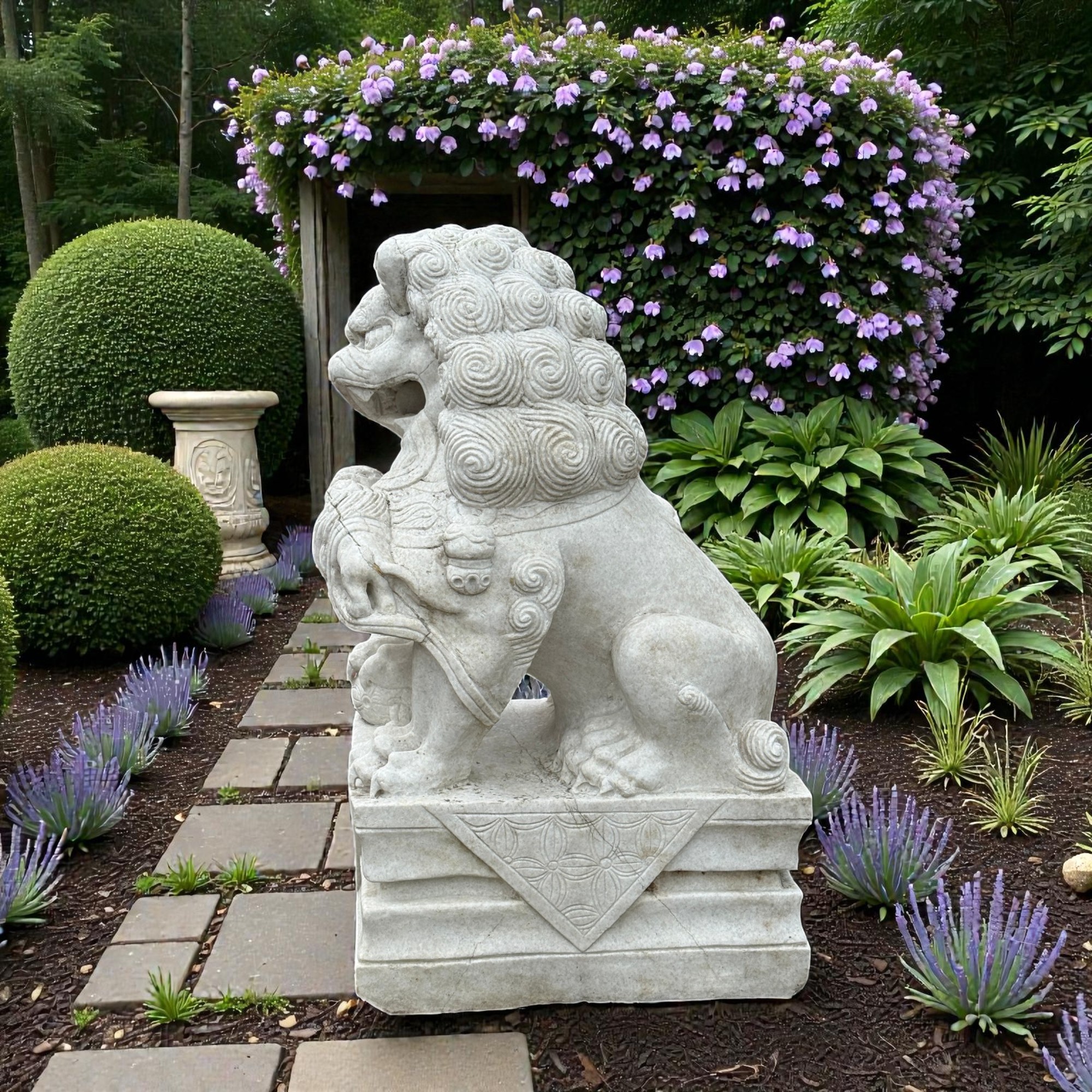 Chinesischer Wächterlöwe Tempellöwe Marmor Skulptur China 110cm