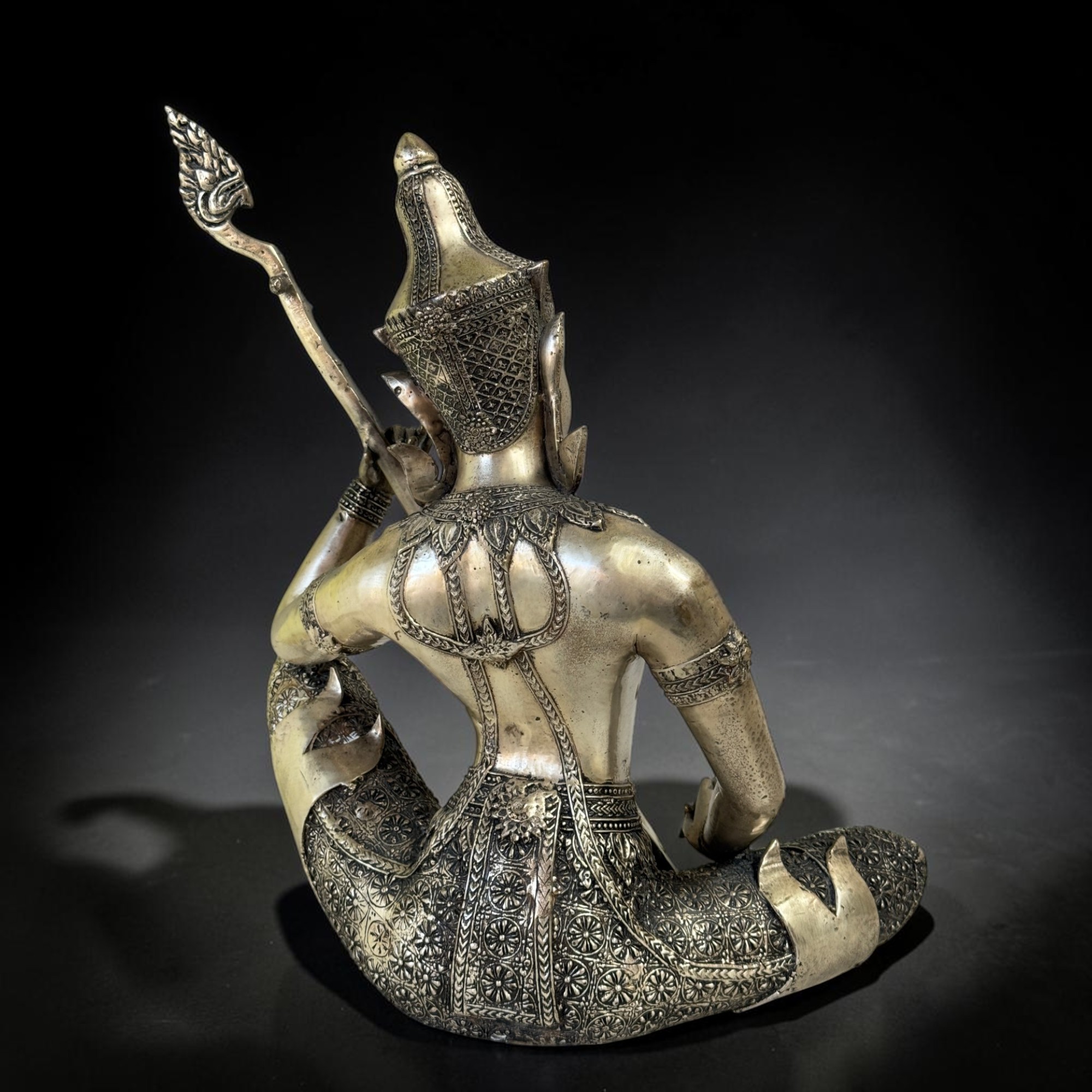 Tempelmusiker Skulptur Bronze-Eisen Thailand 41cm 6kg Phin-Laute alter Zustand