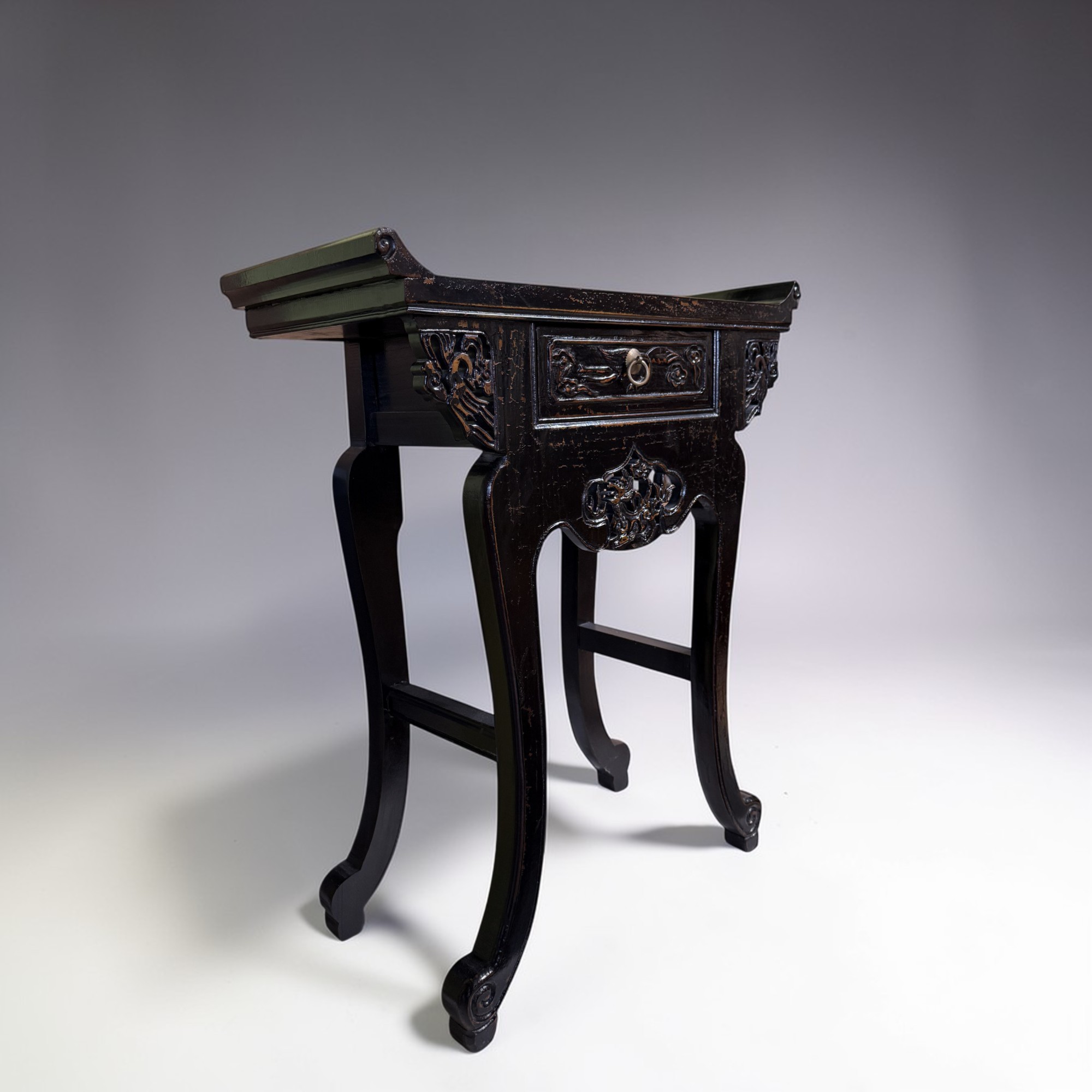 Chinesischer Altartisch Schwarz – Massives Ulmenholz Konsole (84,5 cm)