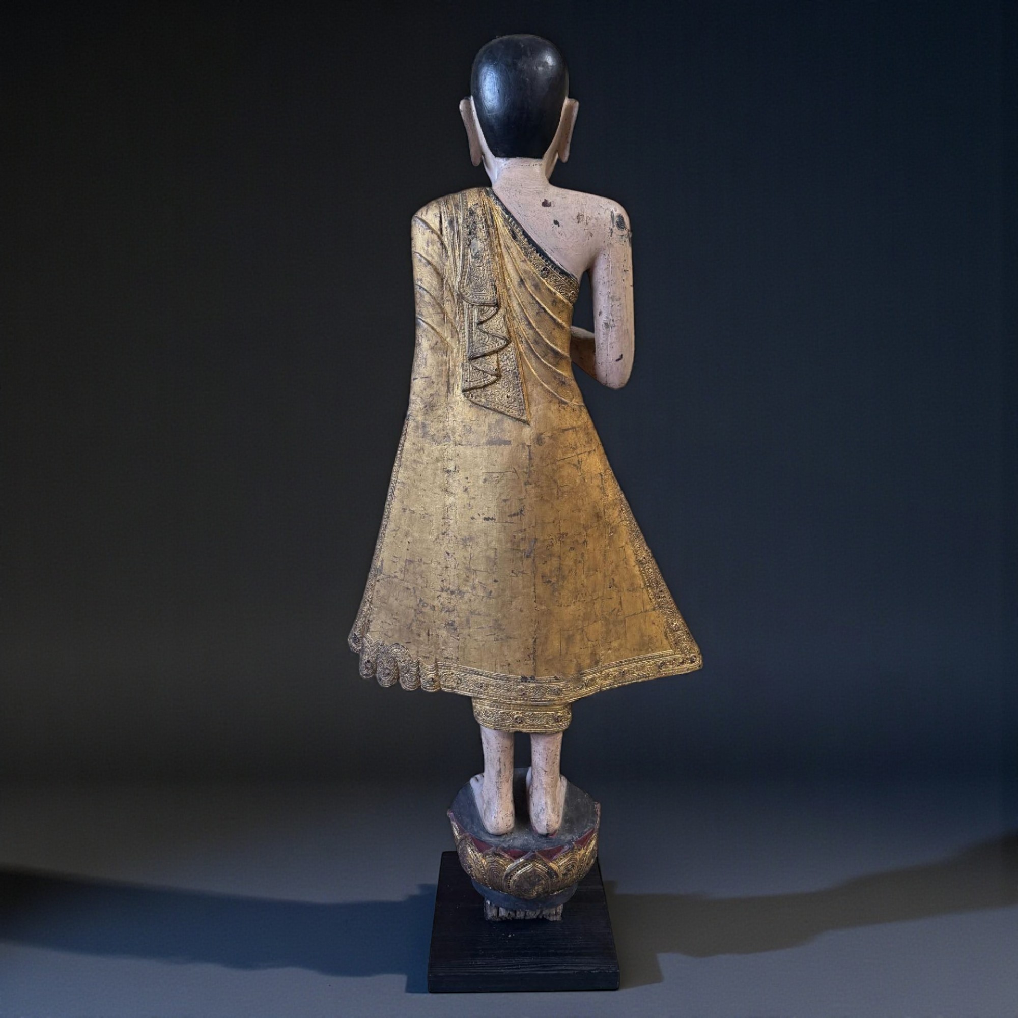 Burma Mönch Statue Teak Holz Skulptur meditierende Pose