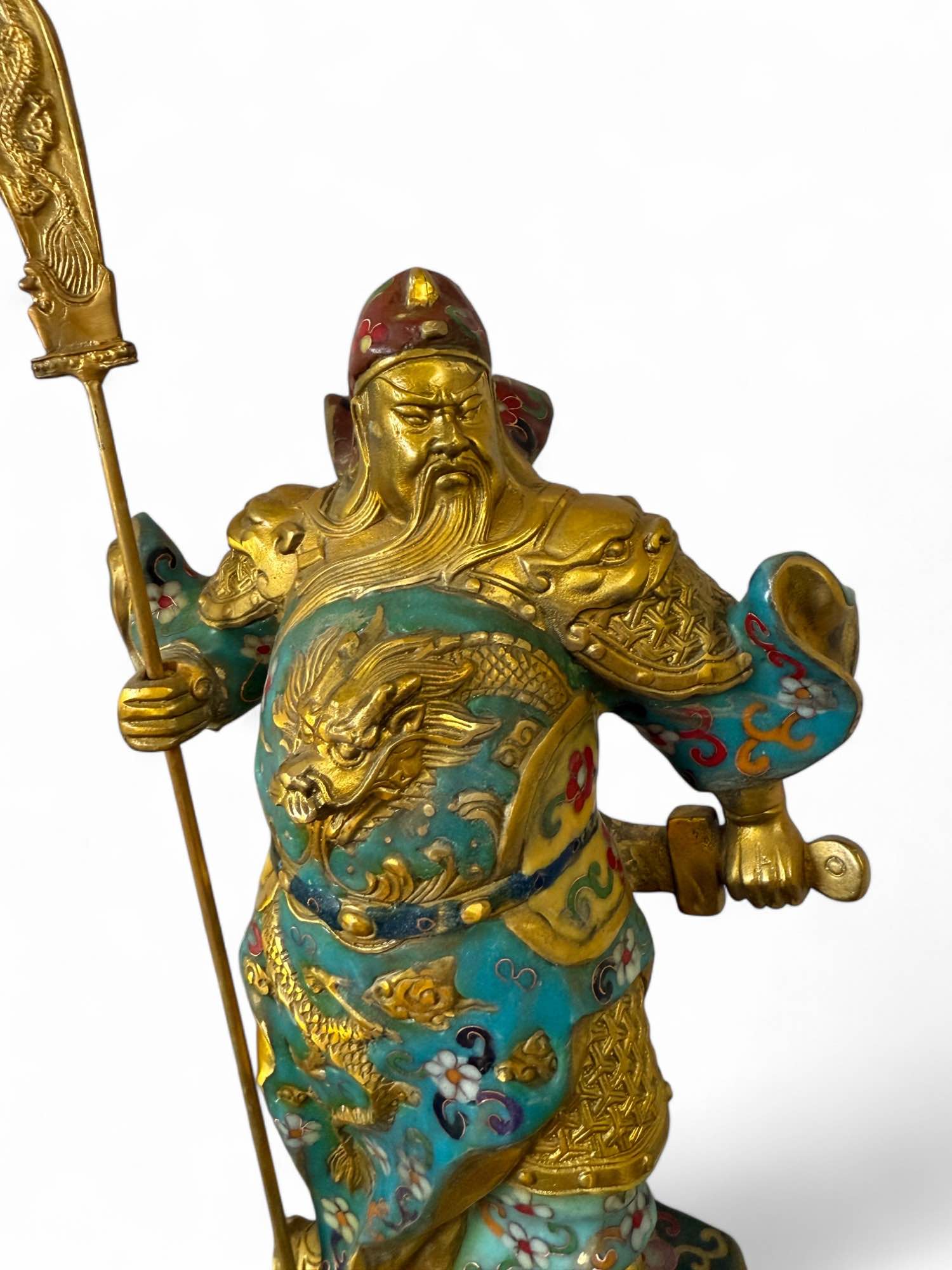 General Guan Yu China Bronze Krieger Figur Cloisonne Skulptur