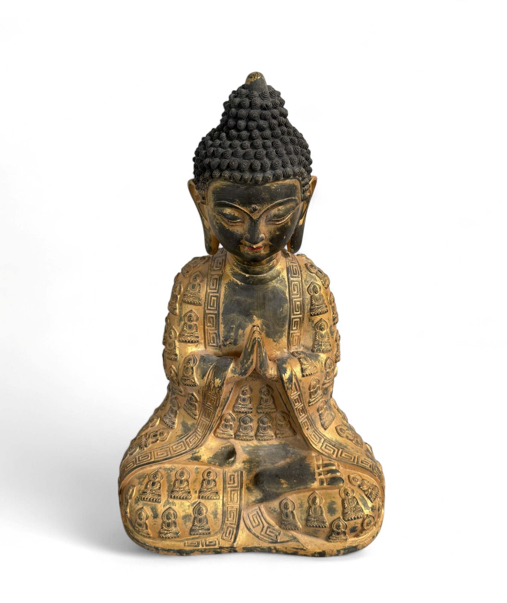 Buddha Skulptur mit Anjali Mudra aus Bronze - 41 cm groß