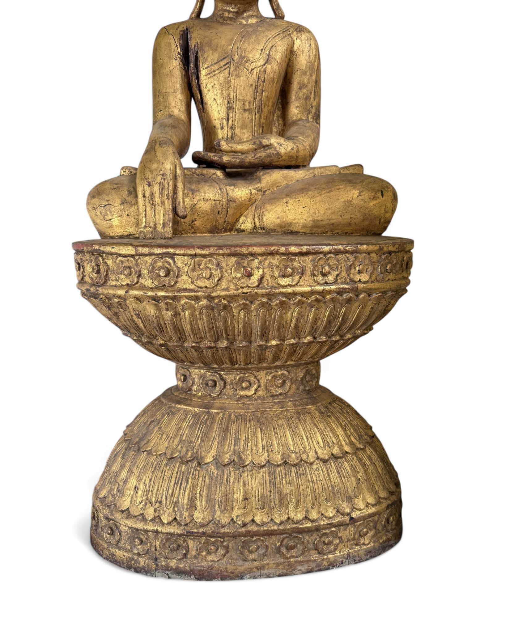 Alte Buddha Statue aus Burma Ava Stil - Teak Holz, 105 cm groß