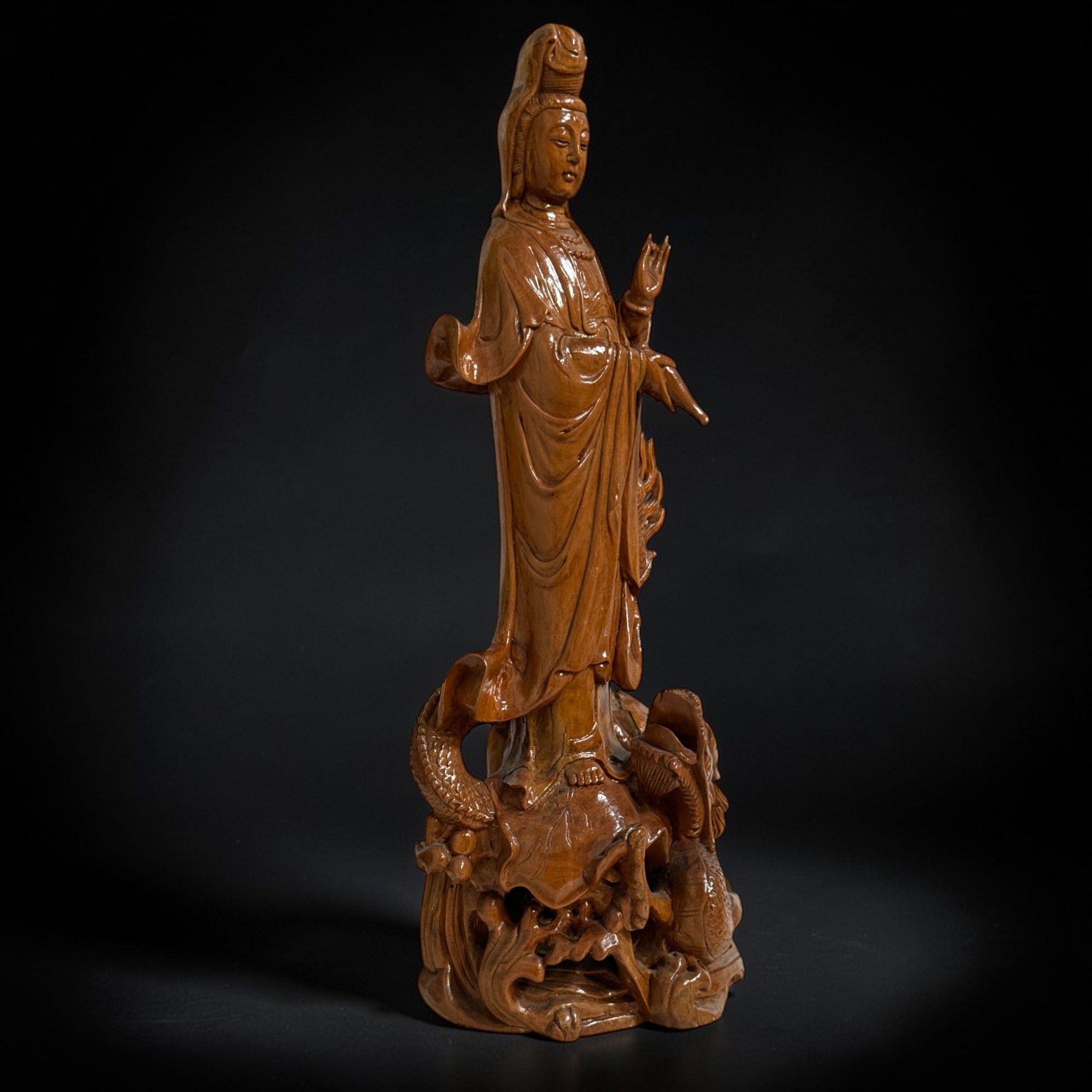 Holz Buddha Statue Guan Yin Skulptur 47 cm groß