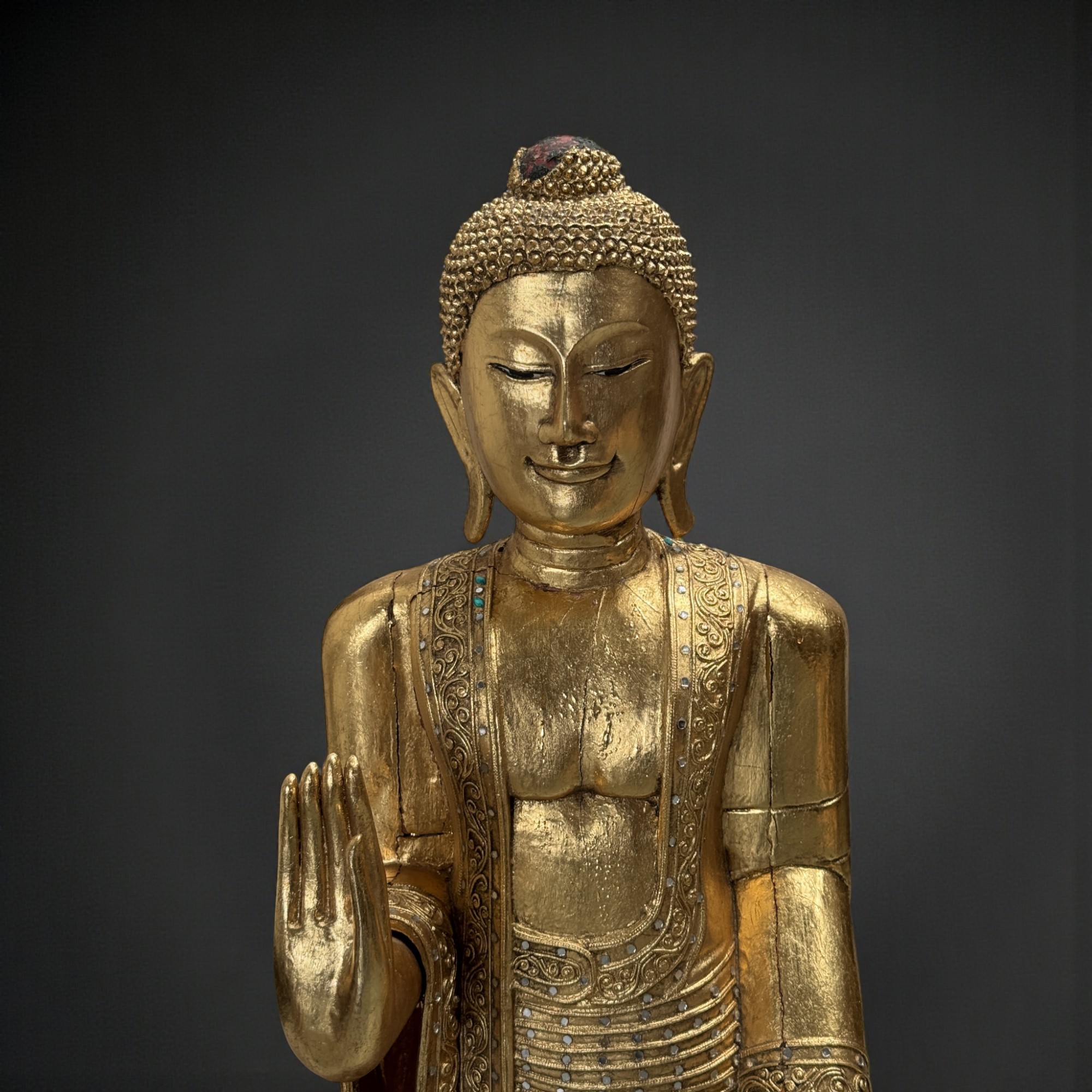 Holz Buddha Statue Thailand blattvergoldet 110 cm groß