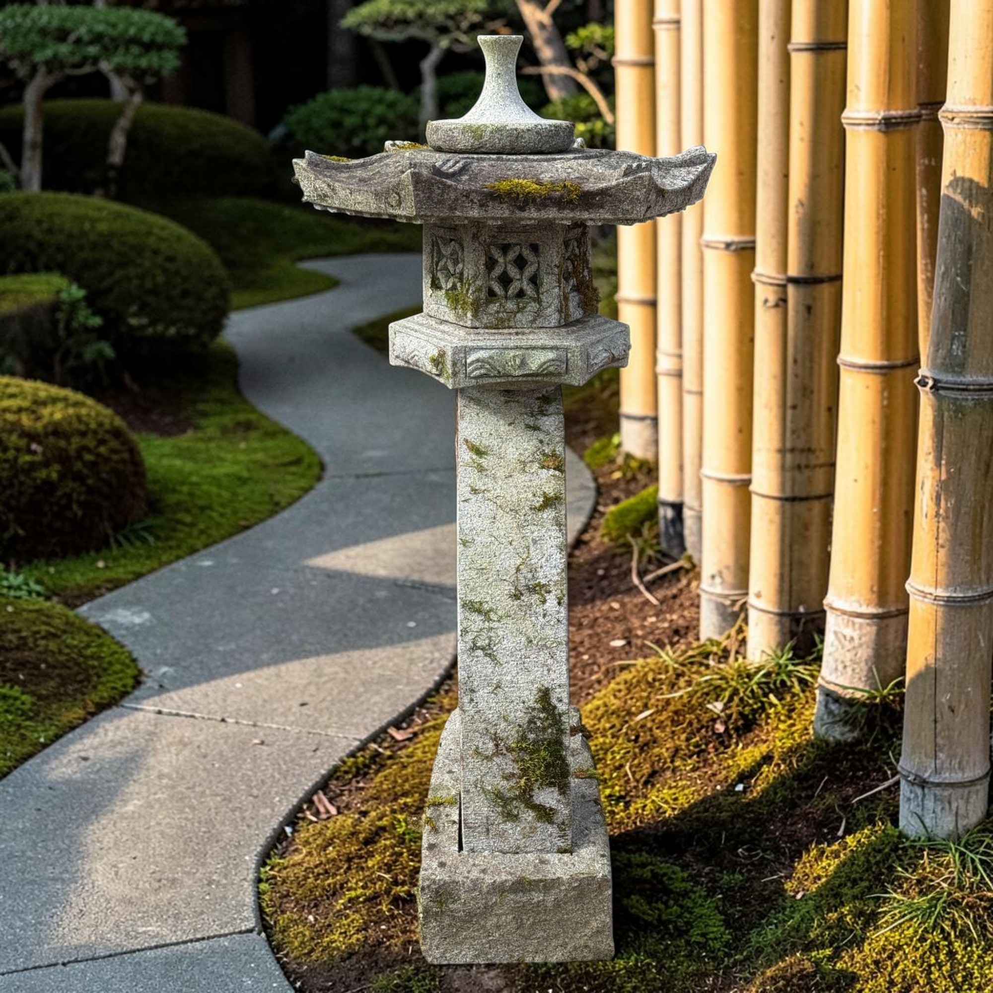 Alte Japanische Rankei Steinlaterne Granit 125cm - Bemoost & Frostfest - 154kg