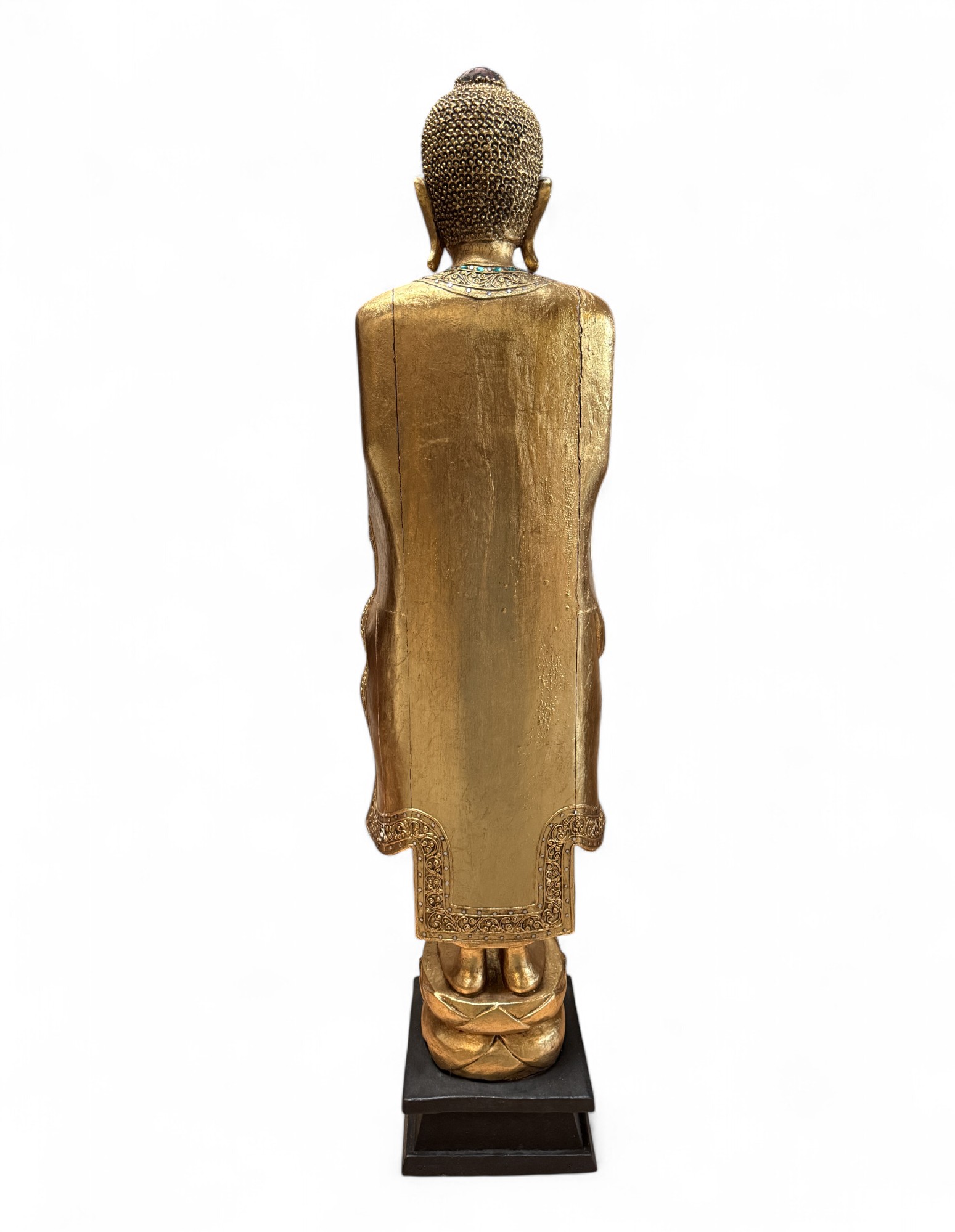 Holz Buddha Statue Thailand Skulptur mit Blattgold, 140 cm