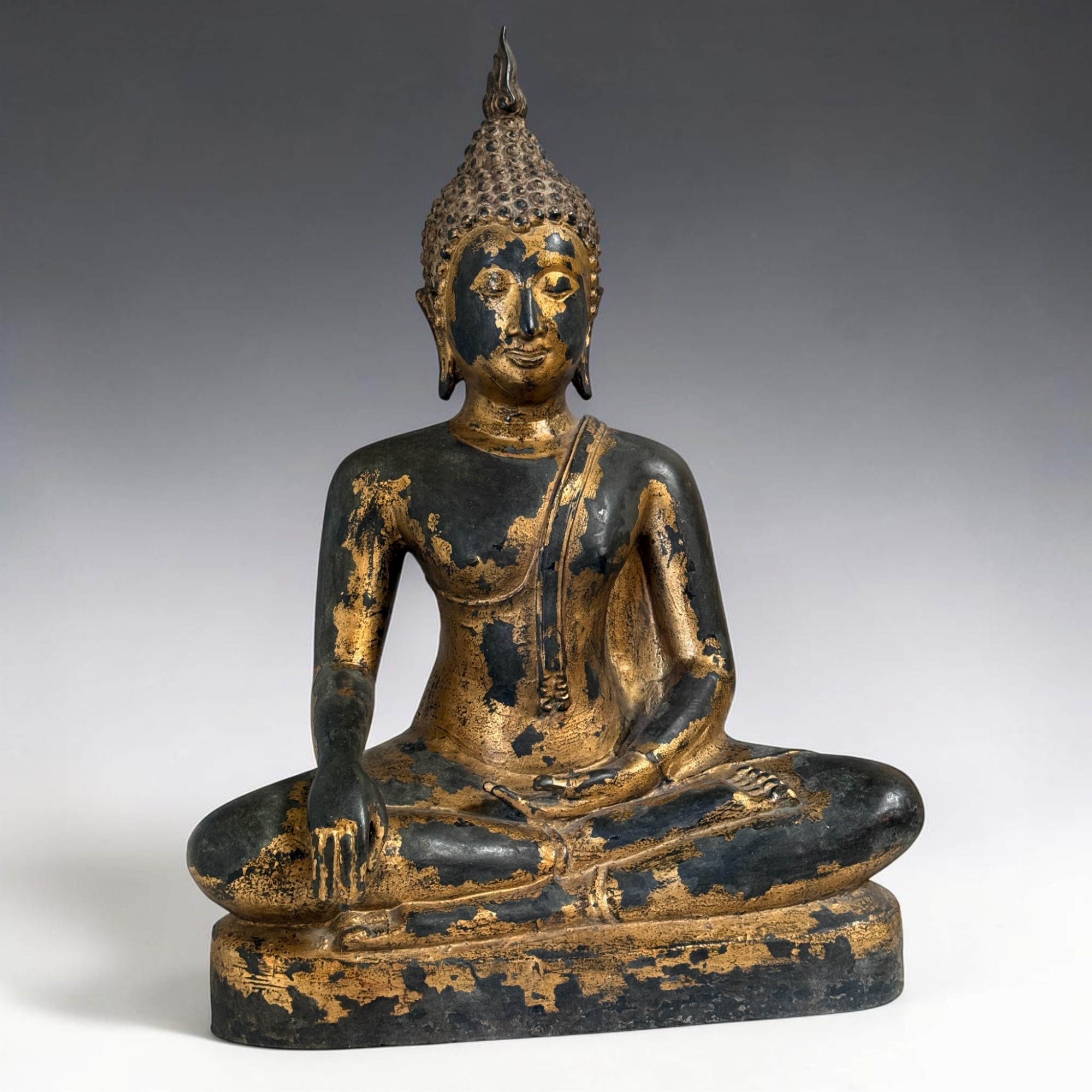 Bronze Buddha Thailand 59cm Sukhothai Stil massiv 18,5kg Vergoldet Sammlerstück