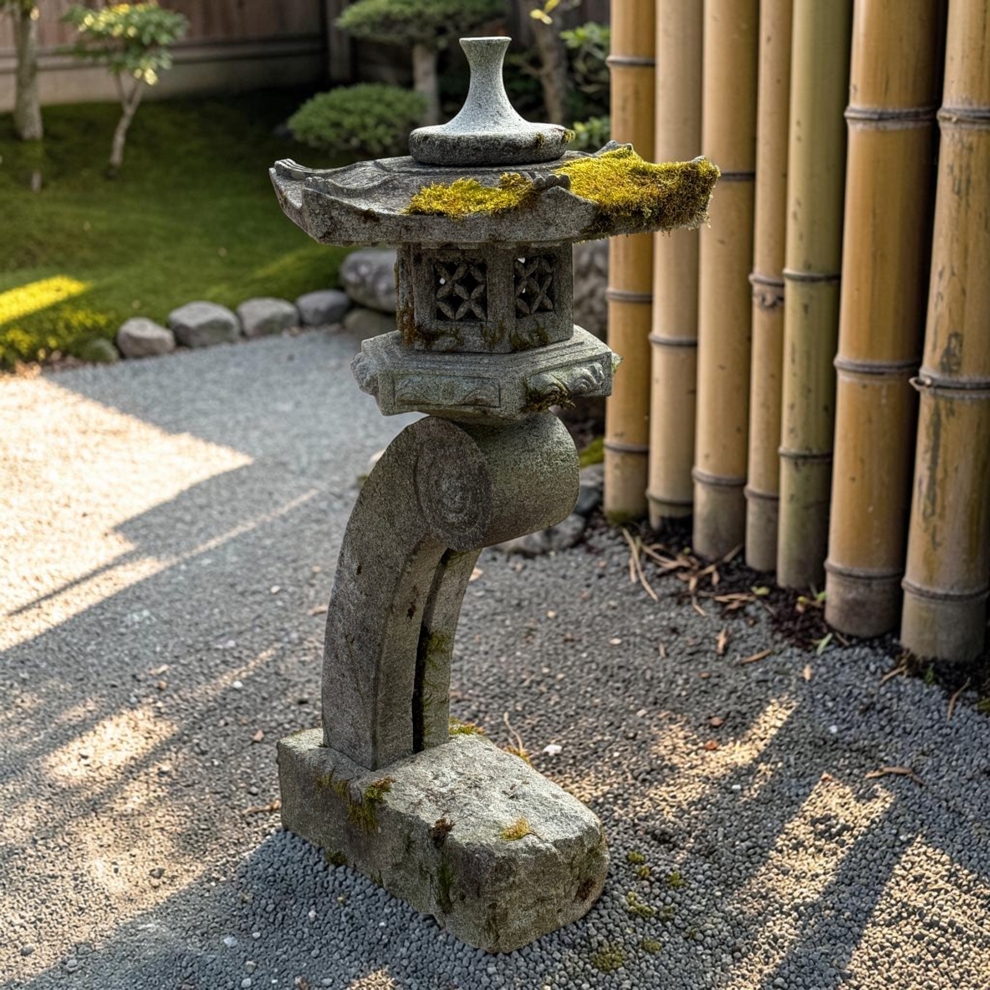 Alte Japanische Rankei Steinlaterne Granit 125cm - Bemoost & Frostfest - 154kg