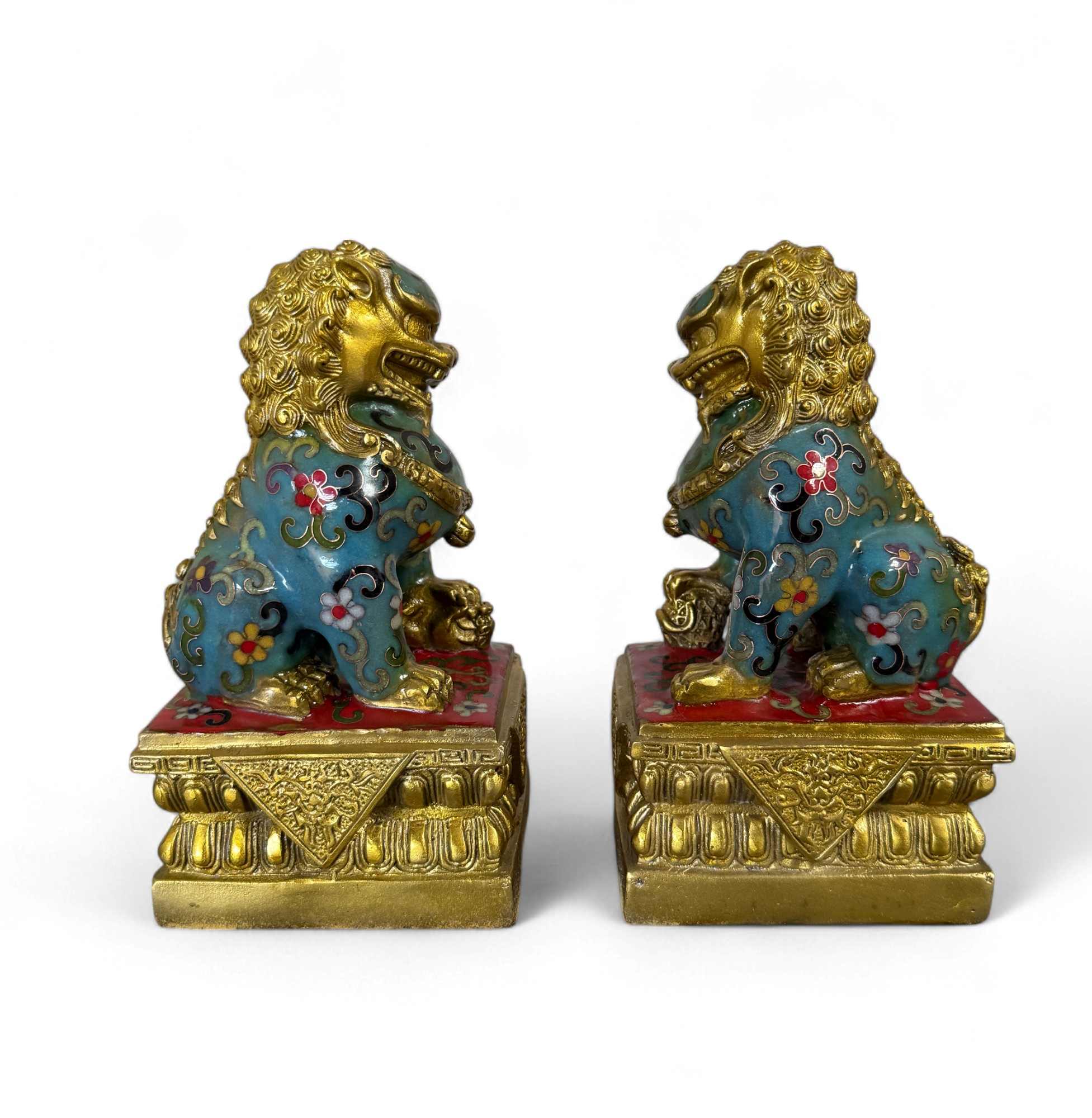Chinesische Wächterlöwen Bronze Skulpturen Cloisonne Figuren
