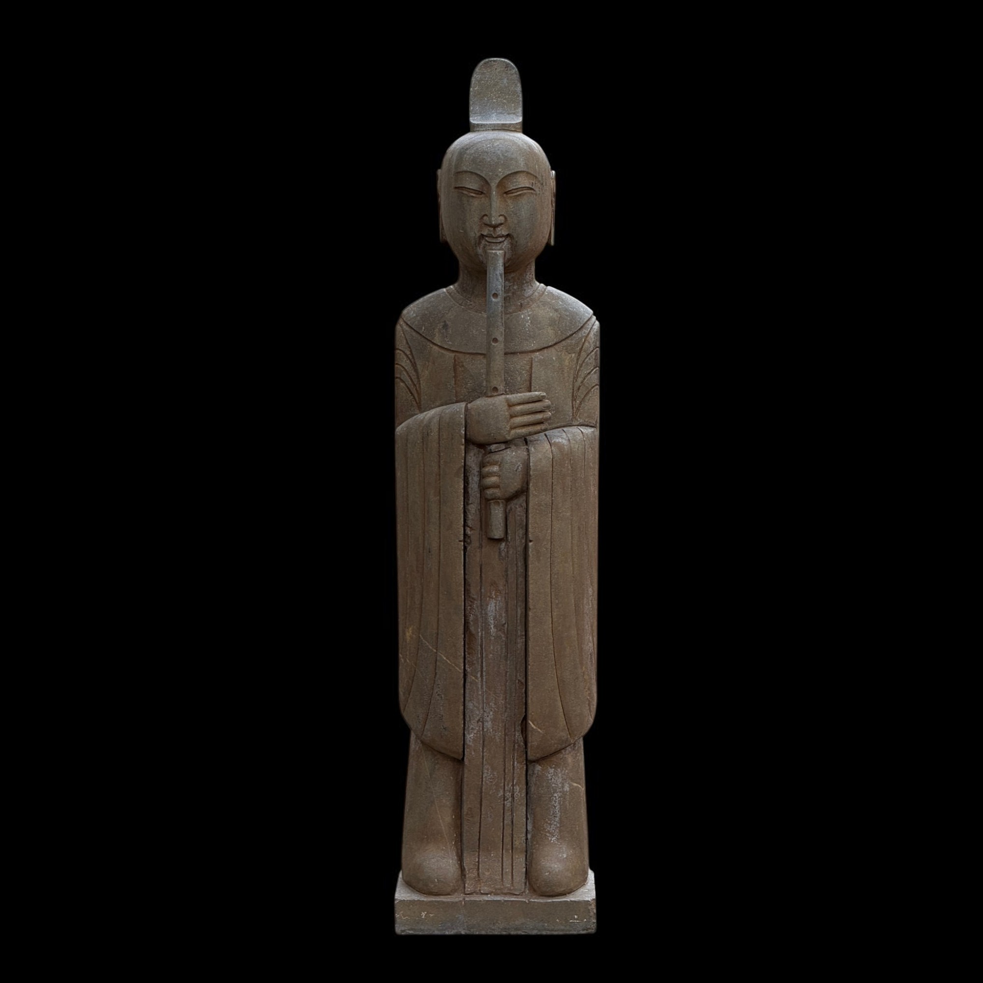 Chinesischer Gelehrter mit Bambusflöte Naturstein Garten Statue 121cm