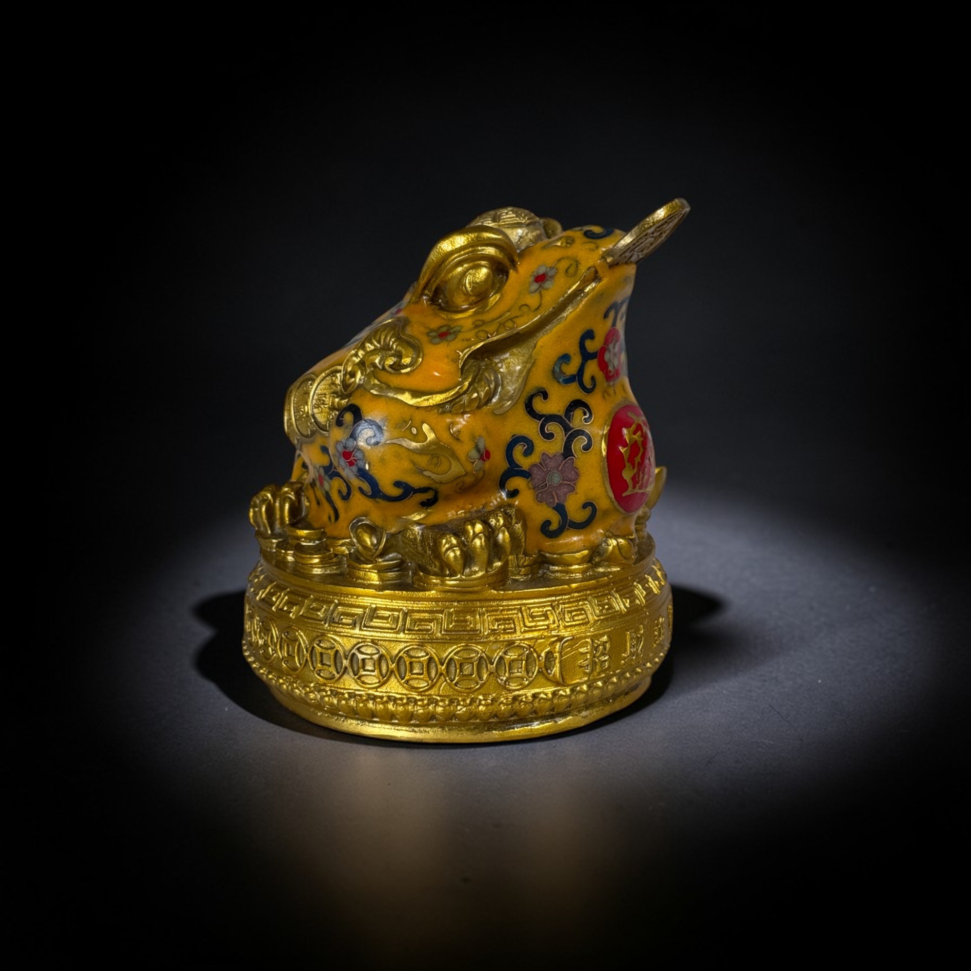 Bronze Geldfrosch Skulptur – Reichtum & Glück mit Cloisonné (17 cm)