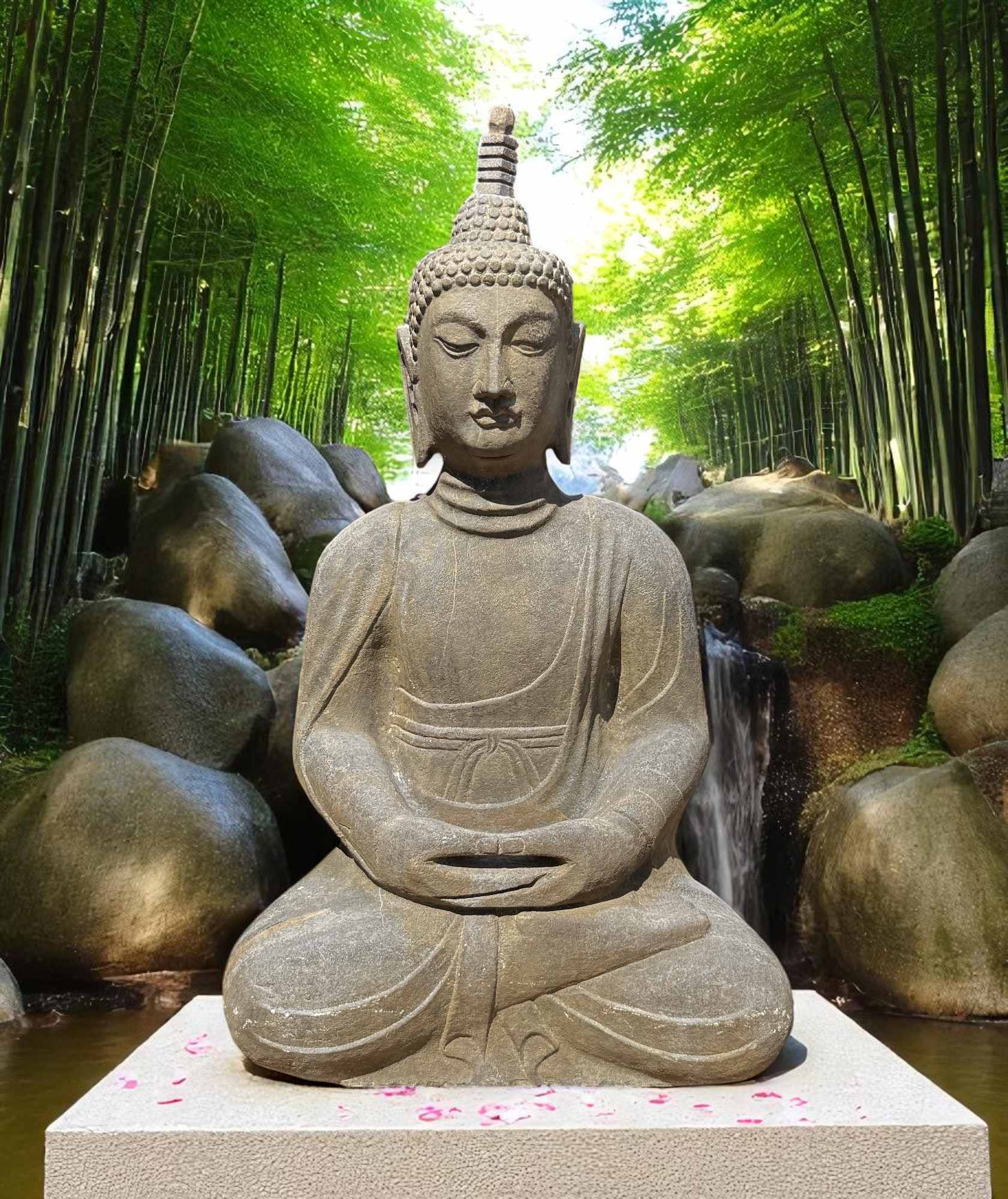 Garten Buddha Statue Naturstein Figur Meditations Geste