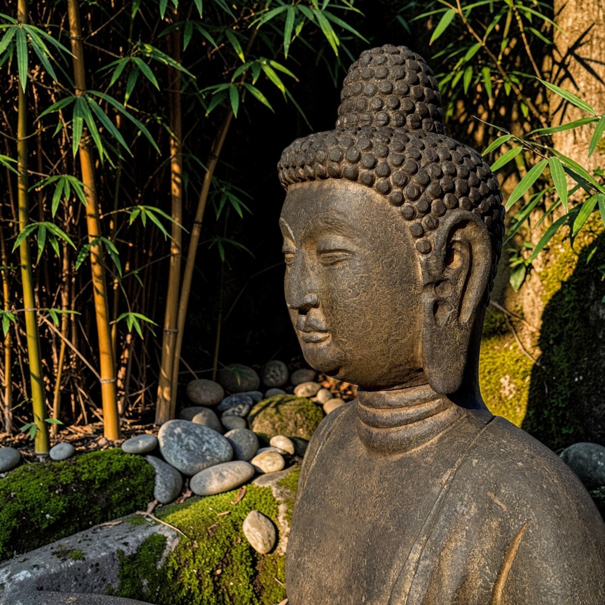 Garten Buddha Statue Naturstein Figur Meditations Geste