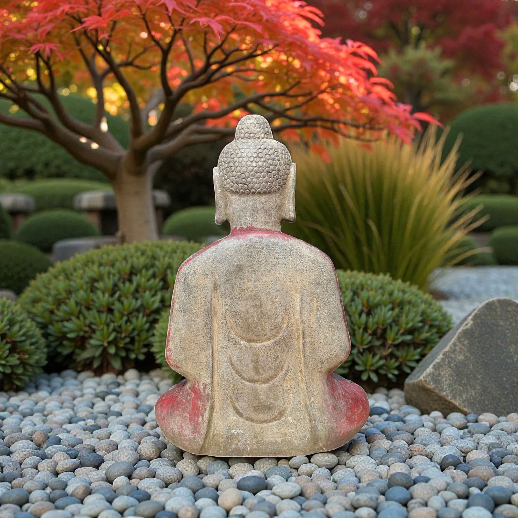 Garten-Buddha Skulptur aus Bluestone – sitzend, 62 cm, Naturstein