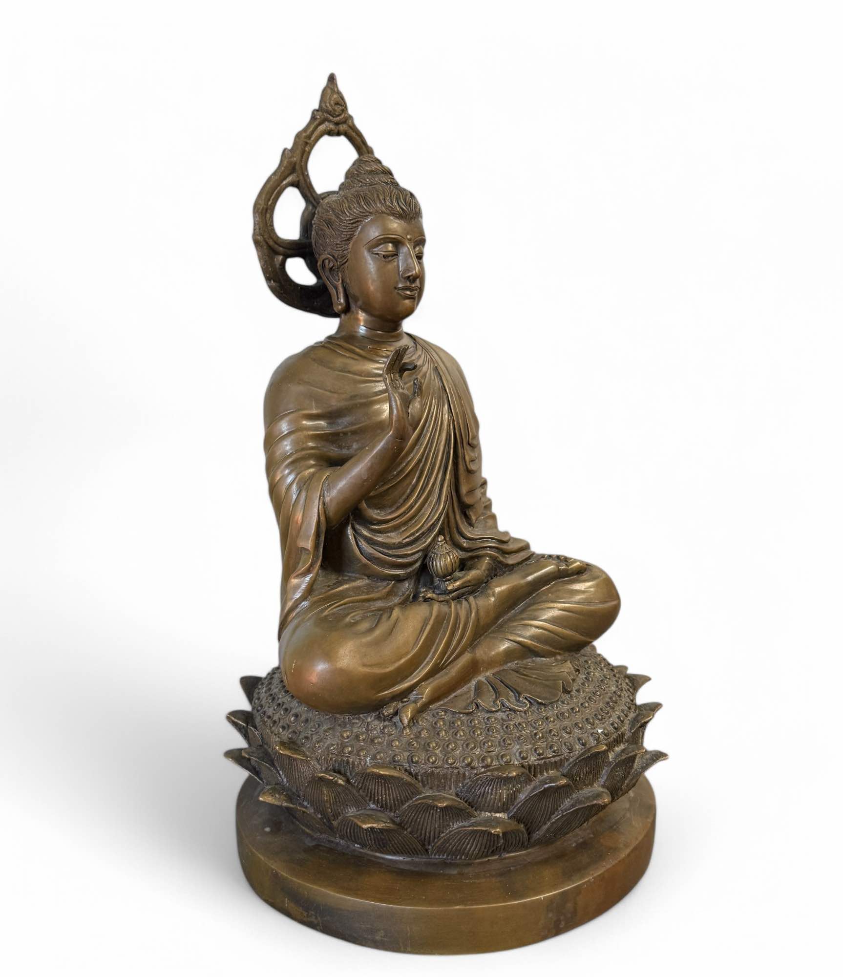 Gandhara Bronze Buddha Skulptur mit Aureole 43 cm