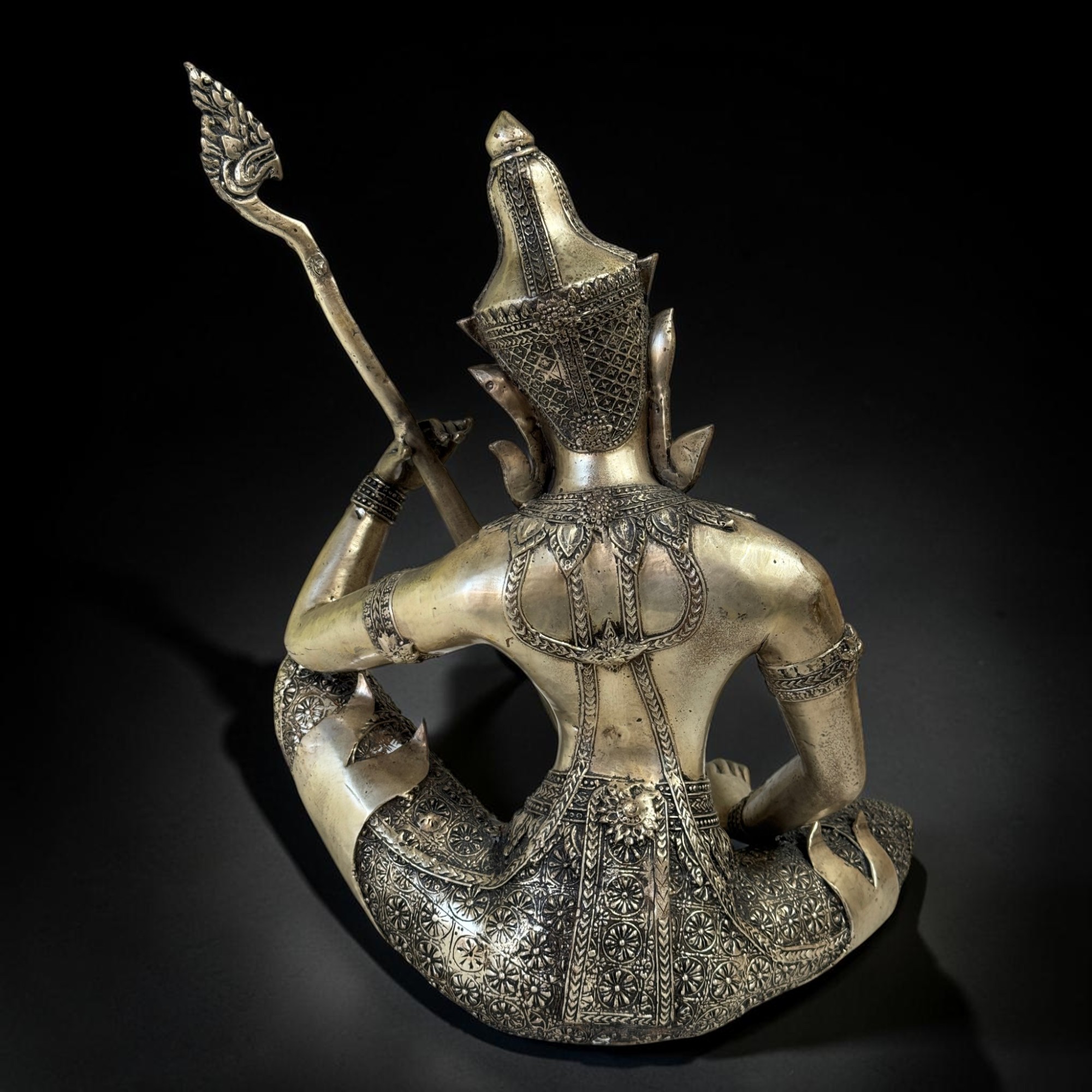 Tempelmusiker Skulptur Bronze-Eisen Thailand 41cm 6kg Phin-Laute alter Zustand