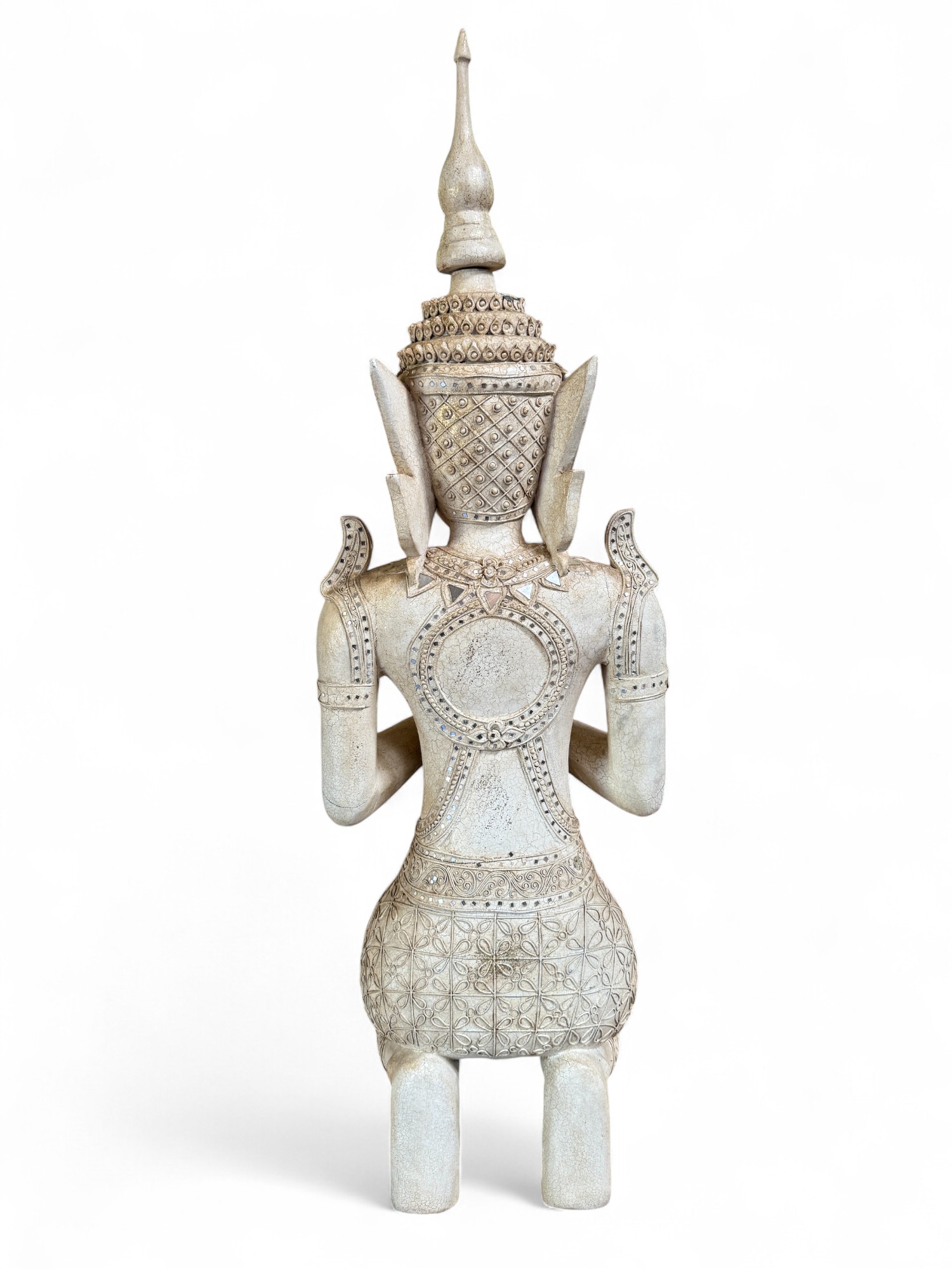 Thailändischer Tempelwächter aus Holz – Handgeschnitzte Statue, 117 cm