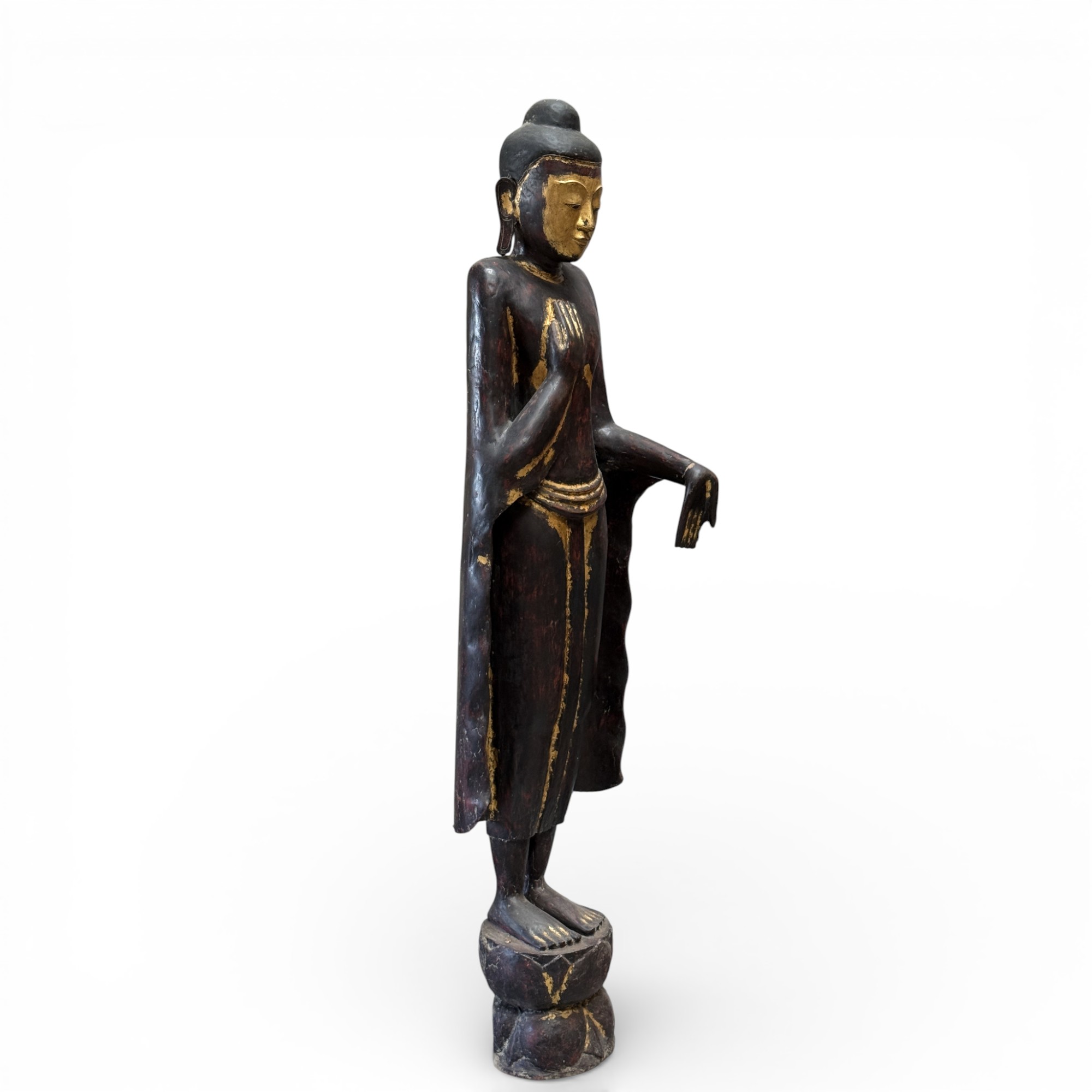 Birmanische Buddha Statue Teak Holz Skulptur Wunschgewährung