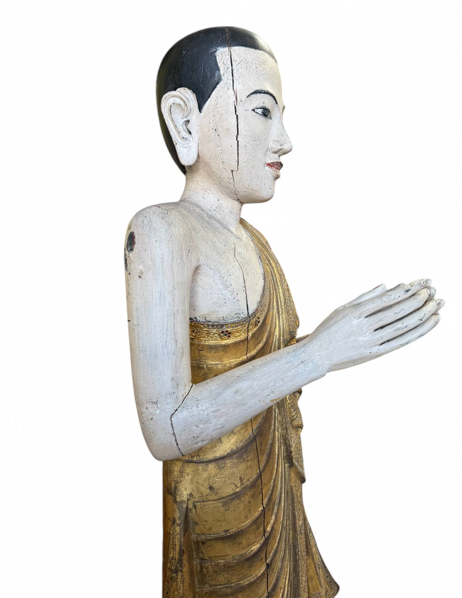 Burma Mönch Statue Teak Holz Skulptur meditierende Pose