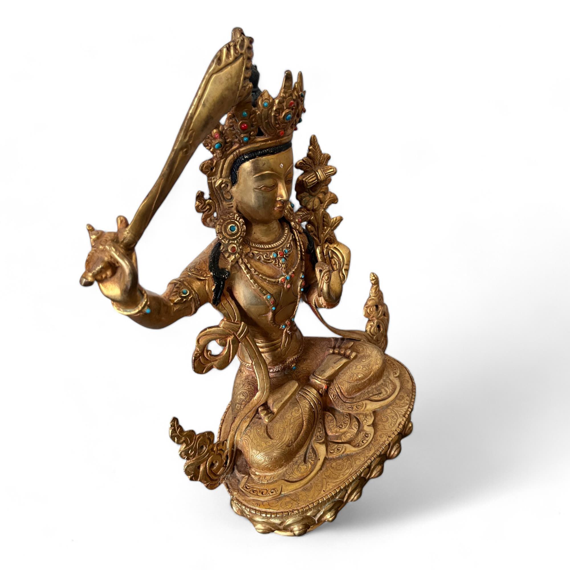Manjushri Bronze Figur vergoldet Nepal - 31,5cm