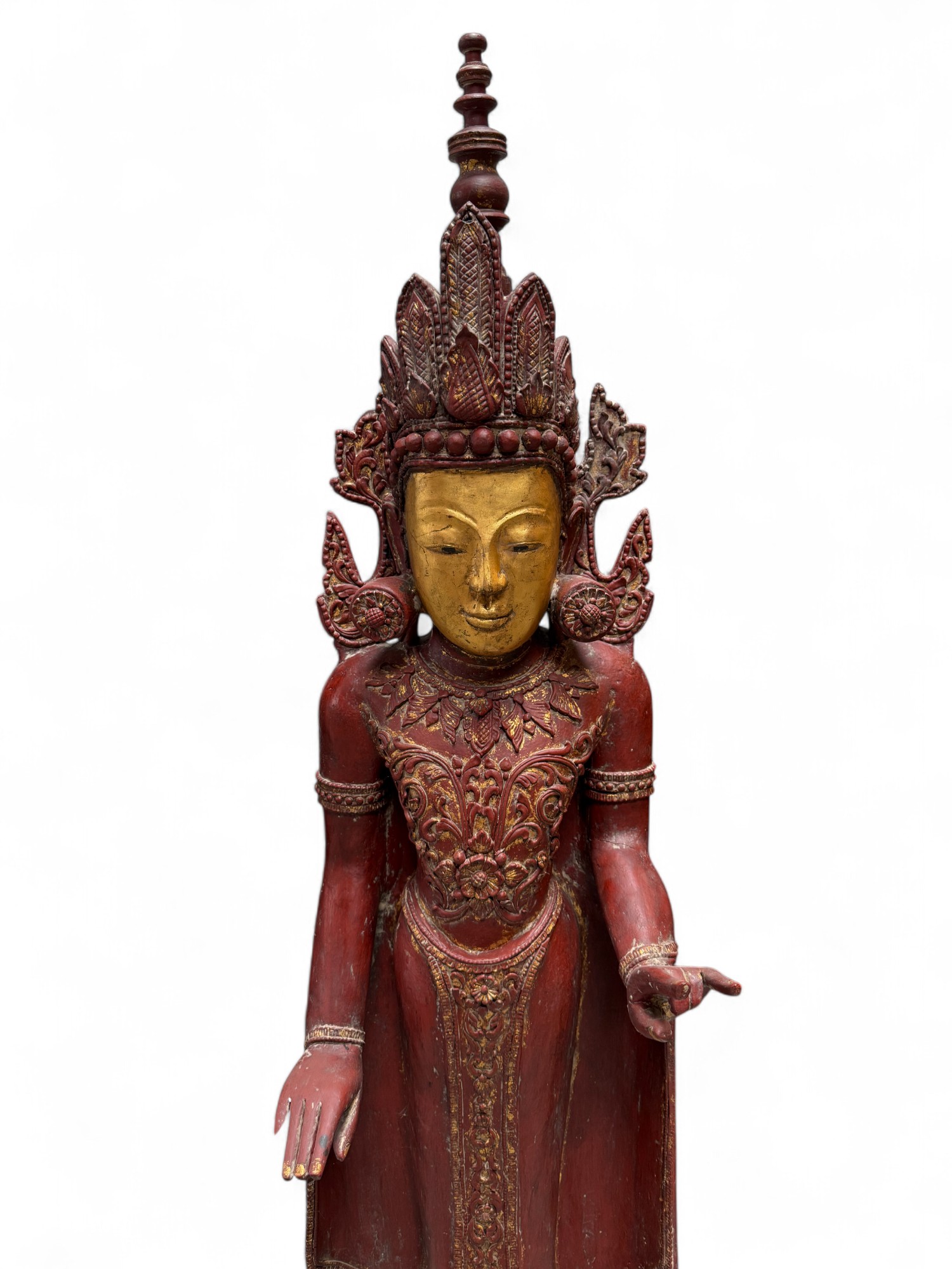 Jambupati Buddha Statue Birma Teak Holz Skulptur Karana Mudra