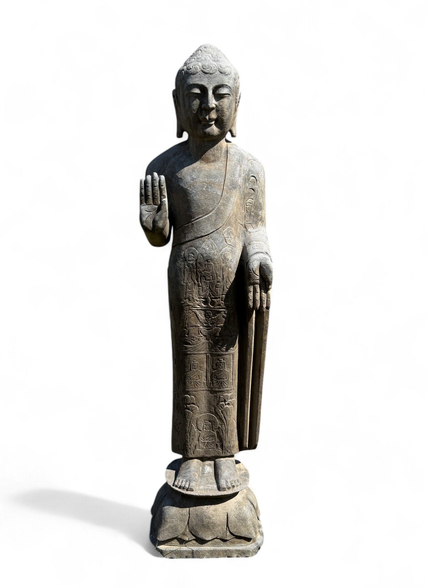 Garten Buddha Statue stehende Skulptur Schutz Geste 121 cm groß