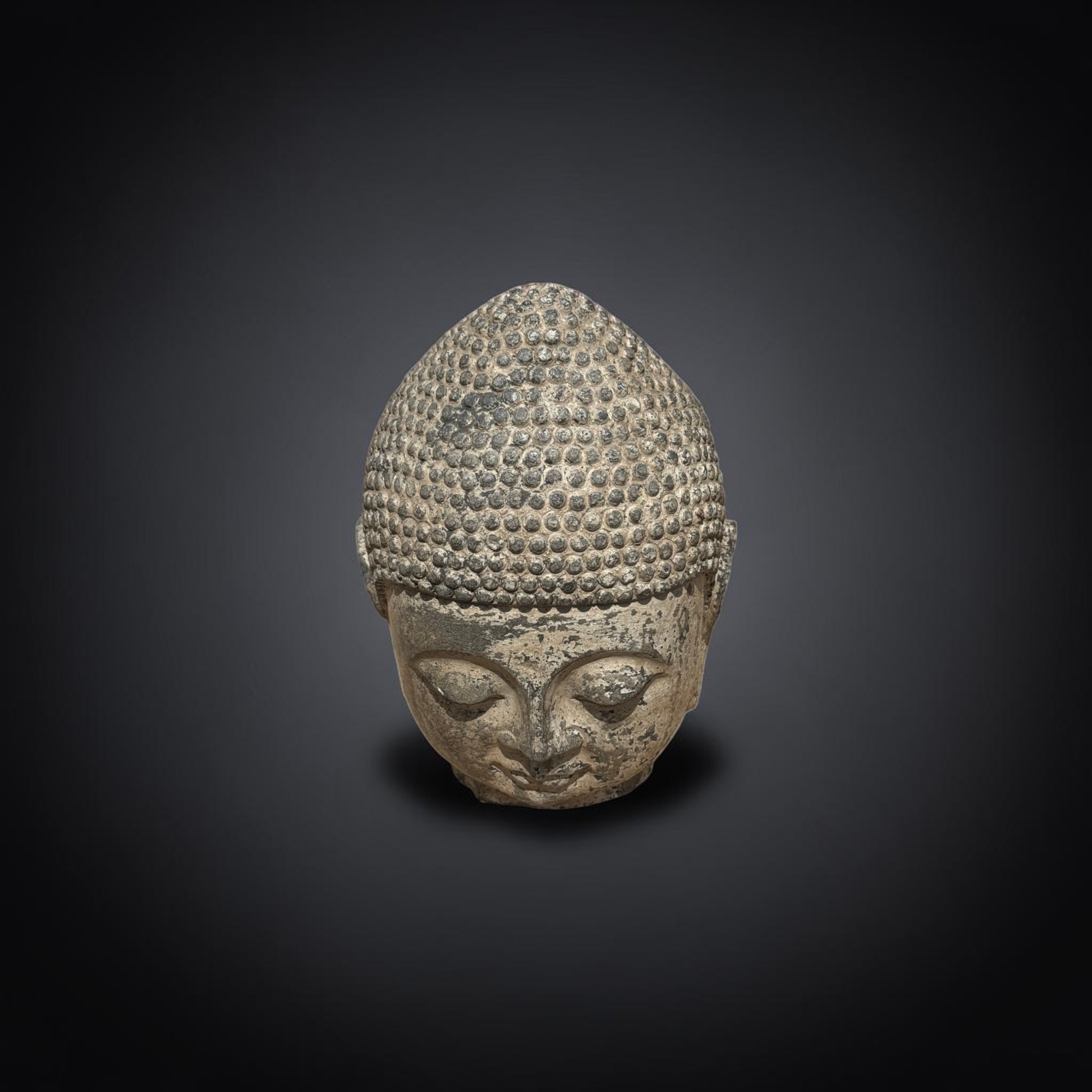 Alter Naturstein Buddha Kopf Skulptur 31cm groß aus China