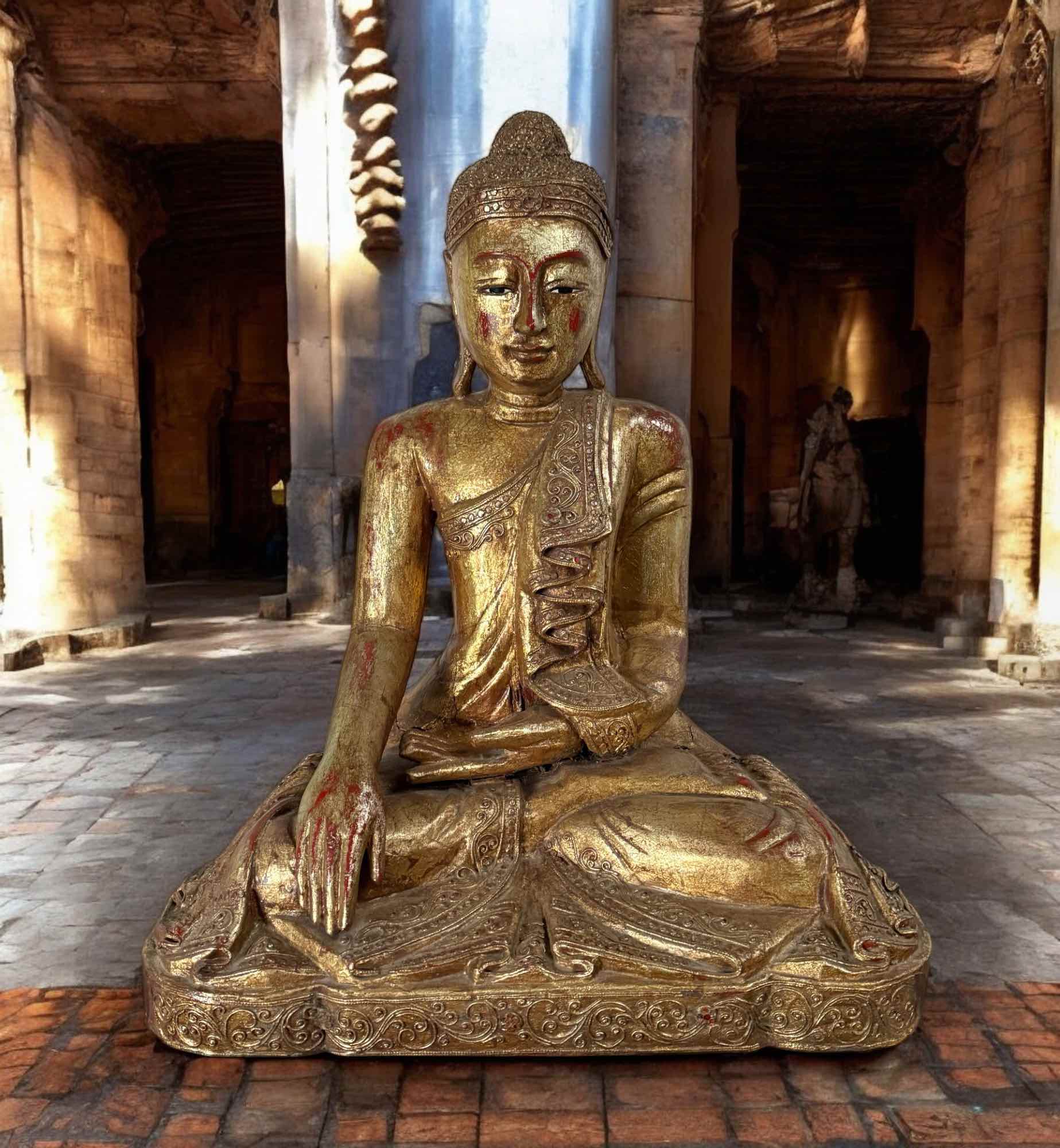 Holz Buddha Statue Thailand blattvergoldet 58cm groß